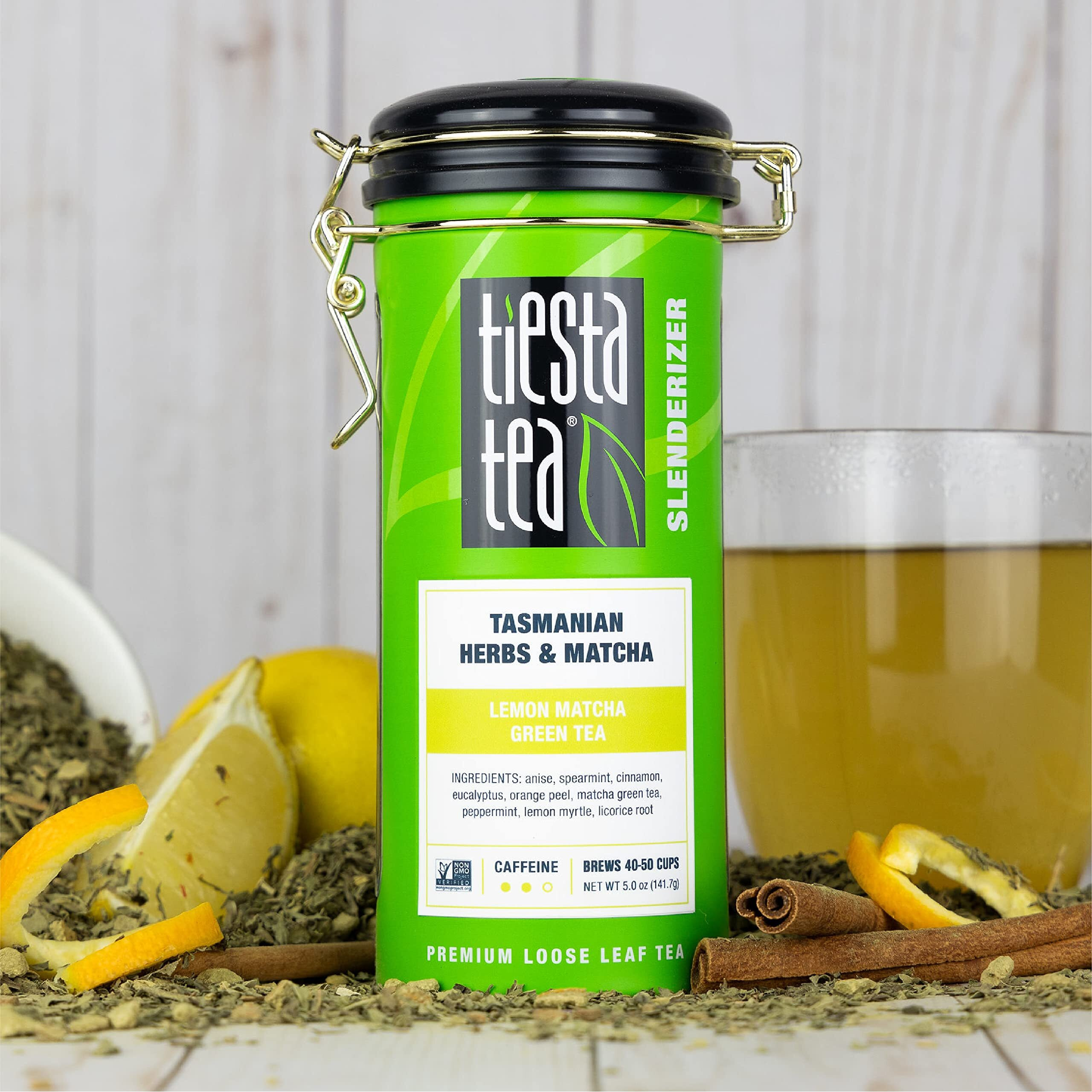 Tiesta Tea - Tasmanian Herbs & Matcha | Lemon Matcha Green Tea | Premuim Loose Leaf Tea Blend | Medium Caffeinated Green Tea | Make Hot Or Iced Tea & Brews Up To 50 Cups - 5 Ounce Refillable Tin