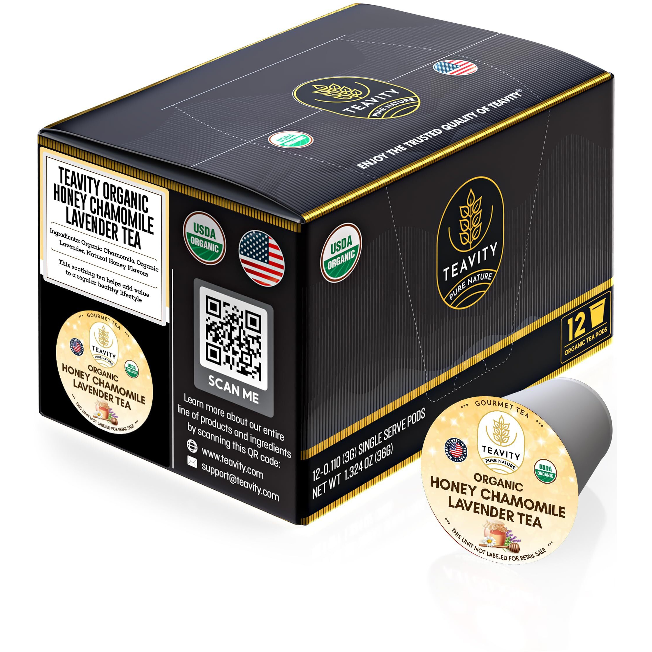 Organic Chamomile And Lavender Tea Pods For Keurig - Decaf Herbal Tea For Keurig K Cups - Honey Chamomile Lavender By Teavity (12 Tea Pods)