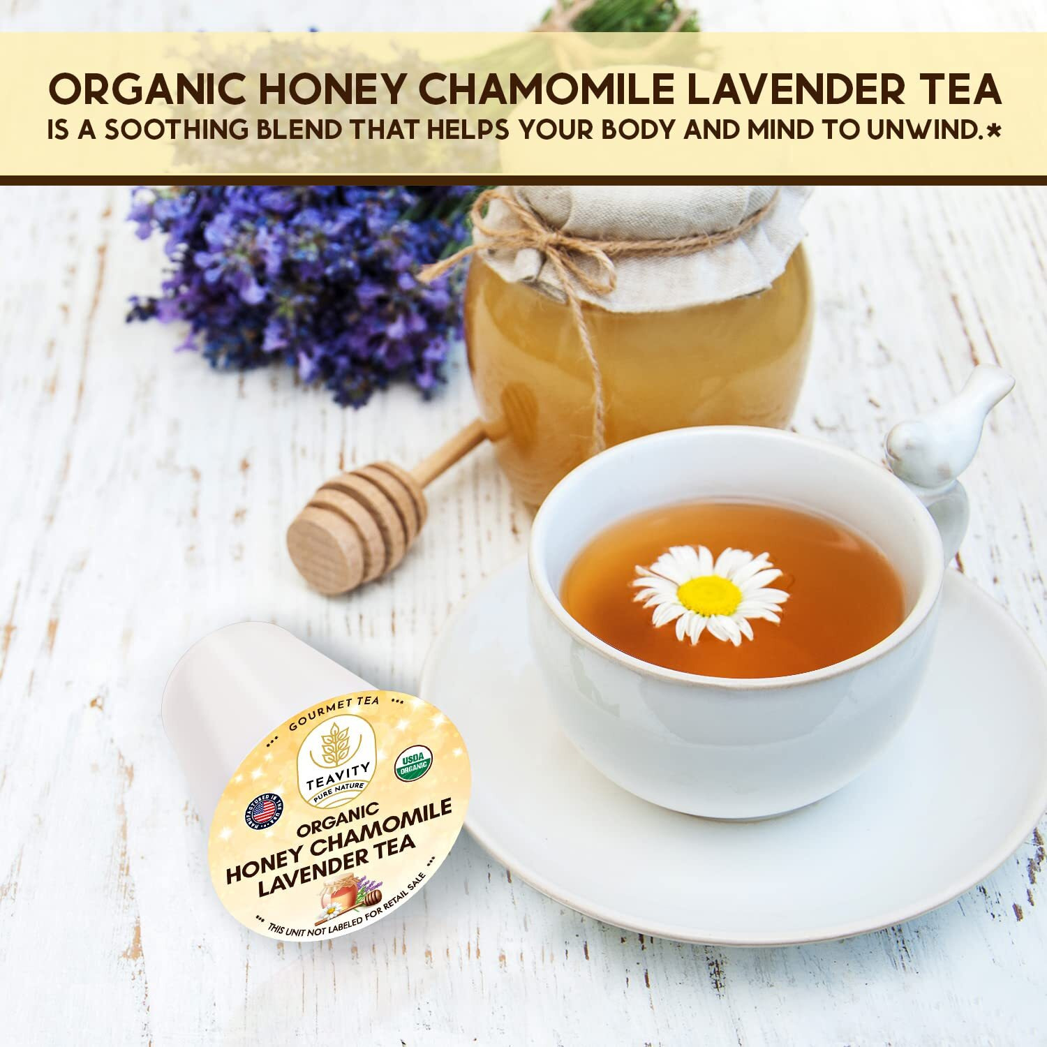 Organic Chamomile And Lavender Tea Pods For Keurig - Decaf Herbal Tea For Keurig K Cups - Honey Chamomile Lavender By Teavity (12 Tea Pods)