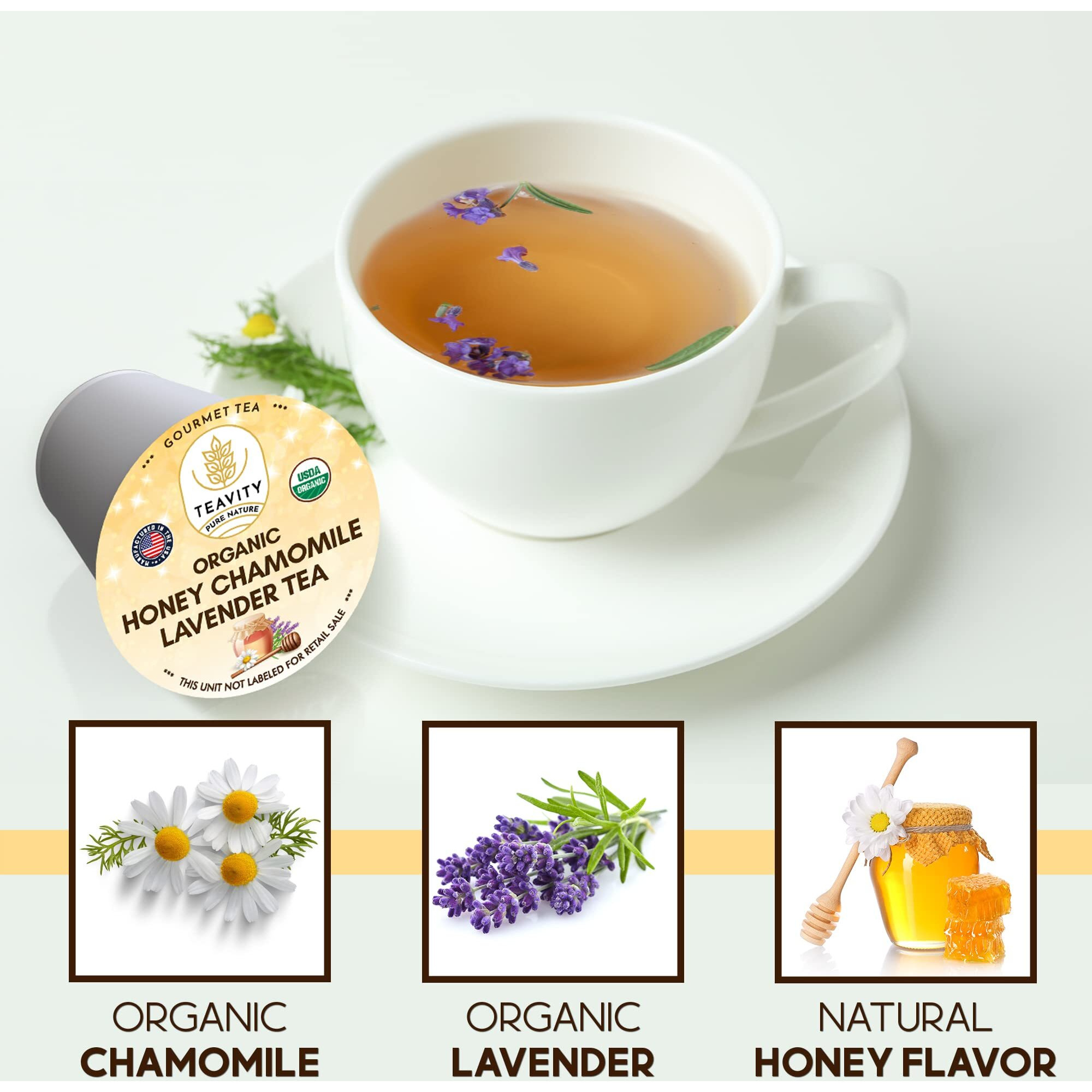 Organic Chamomile And Lavender Tea Pods For Keurig - Decaf Herbal Tea For Keurig K Cups - Honey Chamomile Lavender By Teavity (12 Tea Pods)