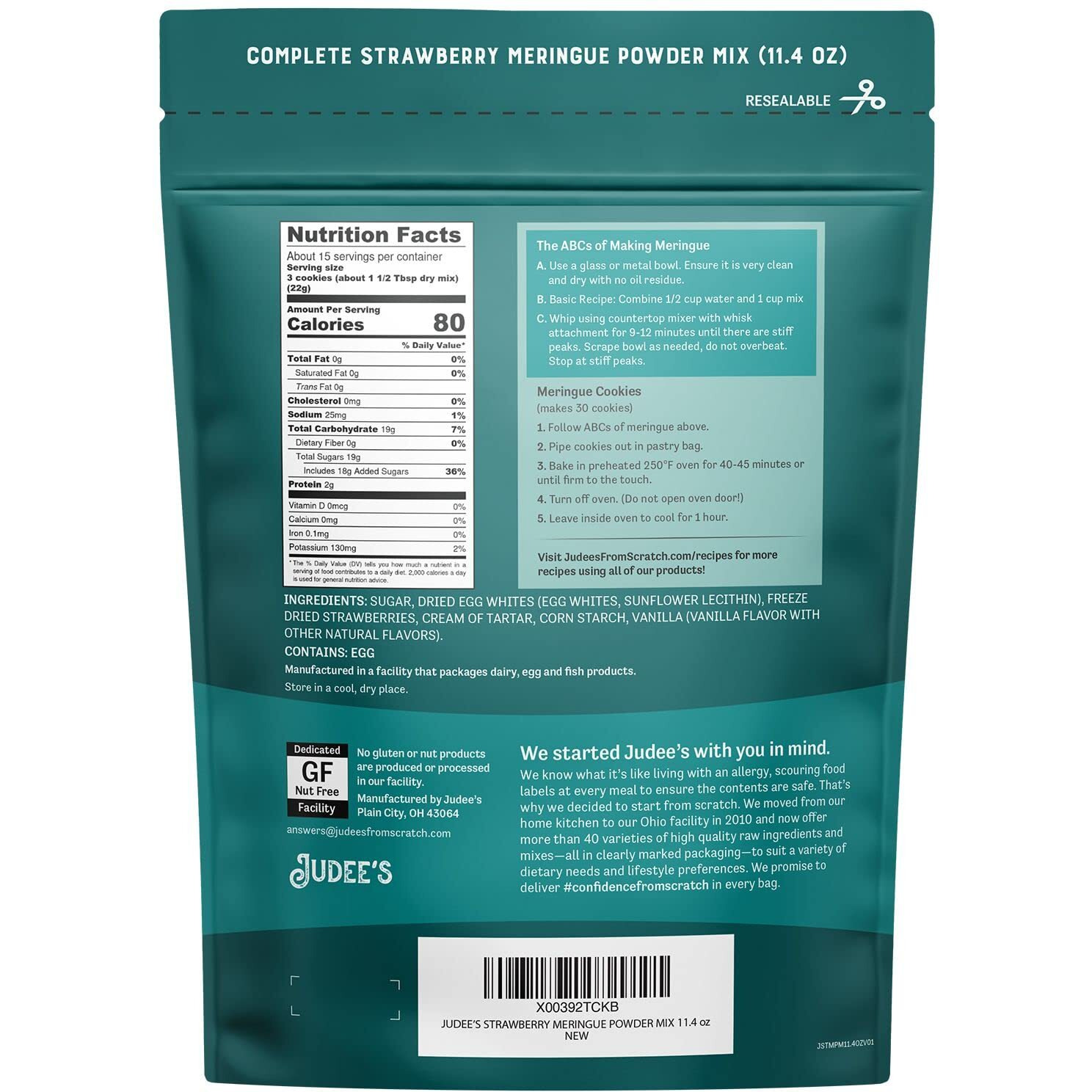 Judee's Complete Strawberry Meringue Powder Mix 11.4 Oz - Just Add Water - Make Meringue, Cookies, Pies, Frosting, And Royal Icing - Great For Baking - No Preservative, Gluten-Free And Nut-Free