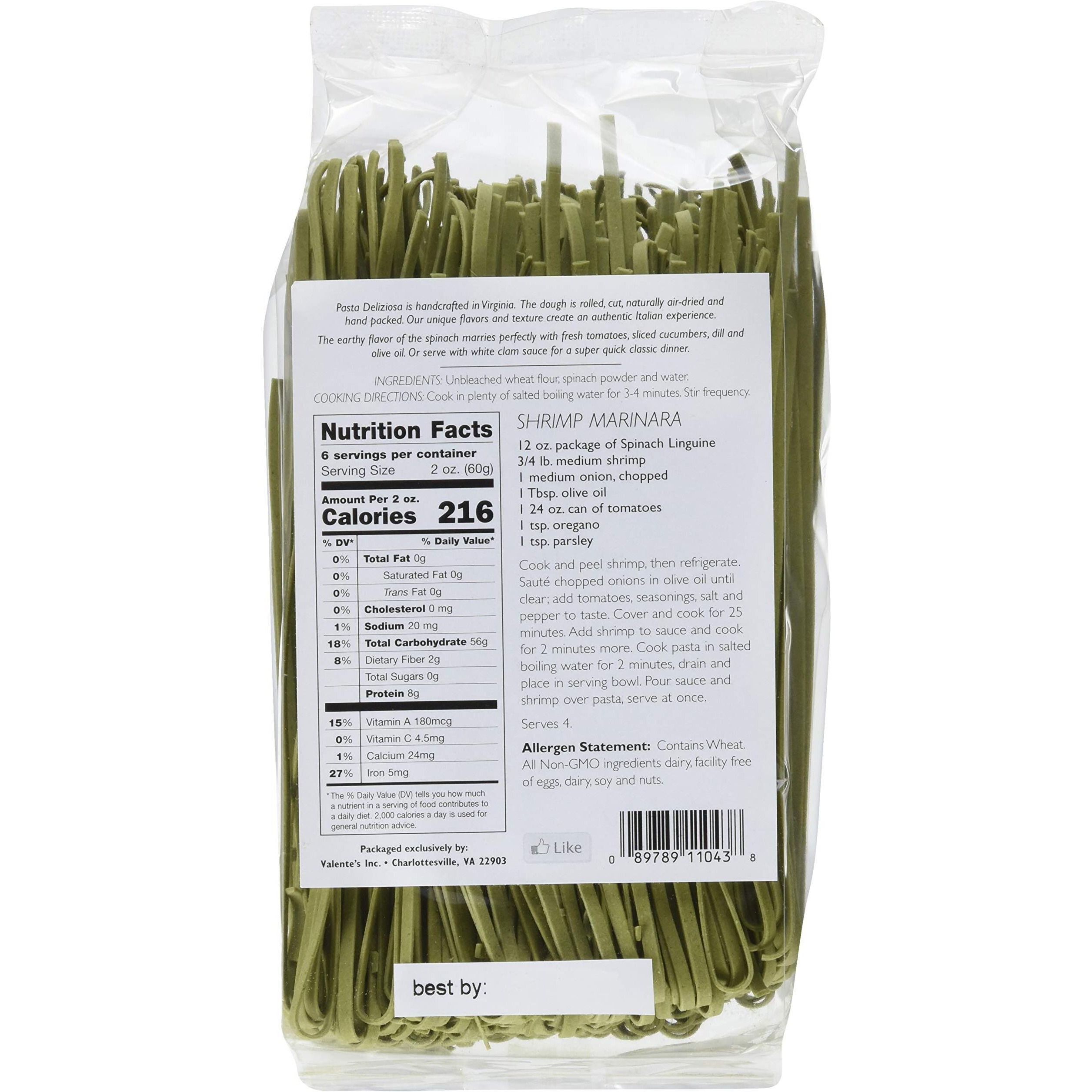 Pasta Deliziosa Handcrafted Pasta, Spinach Linguine, 12 Ounce