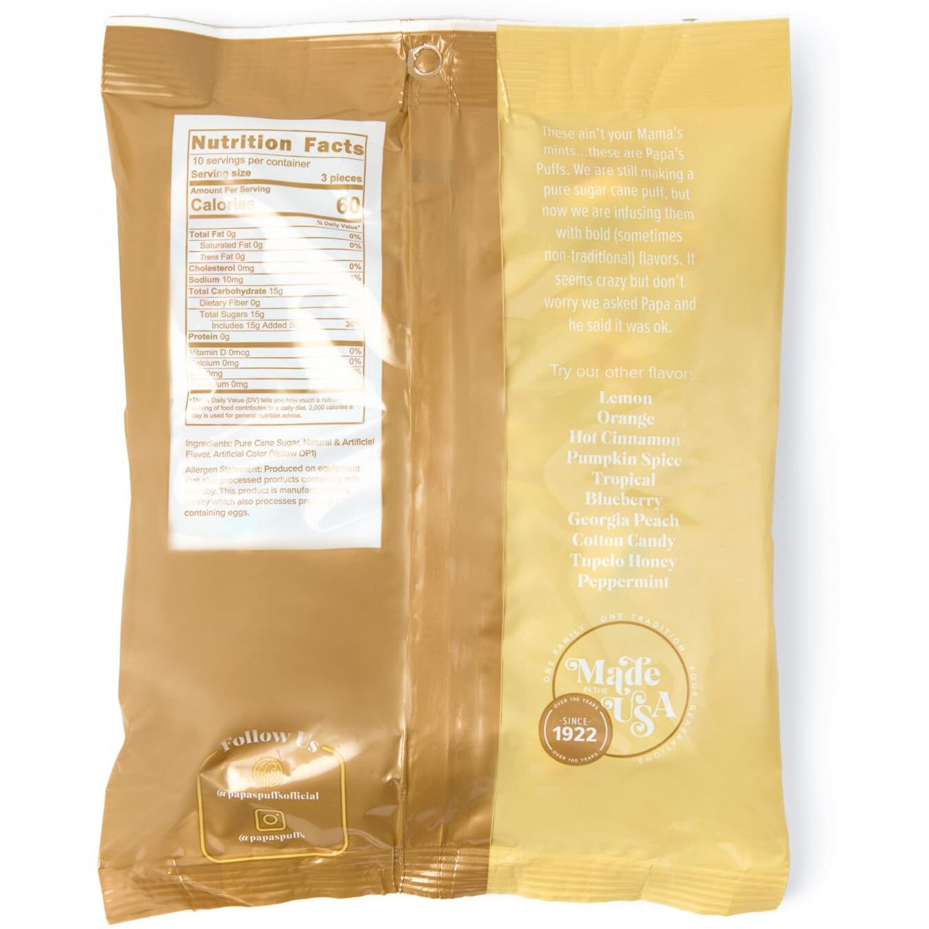 Papa's Puffs Banana Pudding Flavored Pure Sugar Candy - Individually Wrapped In 5.05Oz Bag - Fat-Free, Gluten-Free, Cholesterol-Free - Manufactured In The Usa