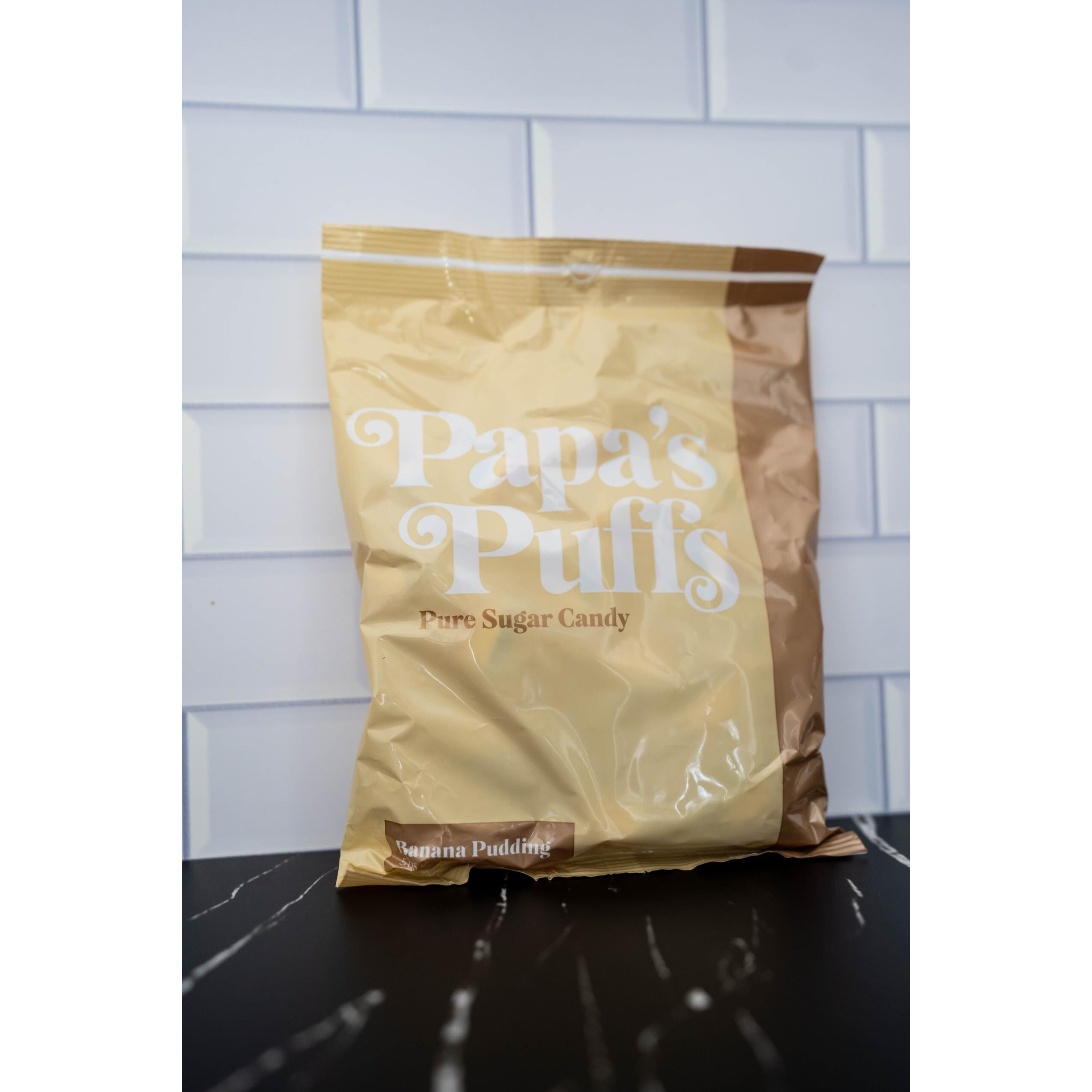 Papa's Puffs Banana Pudding Flavored Pure Sugar Candy - Individually Wrapped In 5.05Oz Bag - Fat-Free, Gluten-Free, Cholesterol-Free - Manufactured In The Usa
