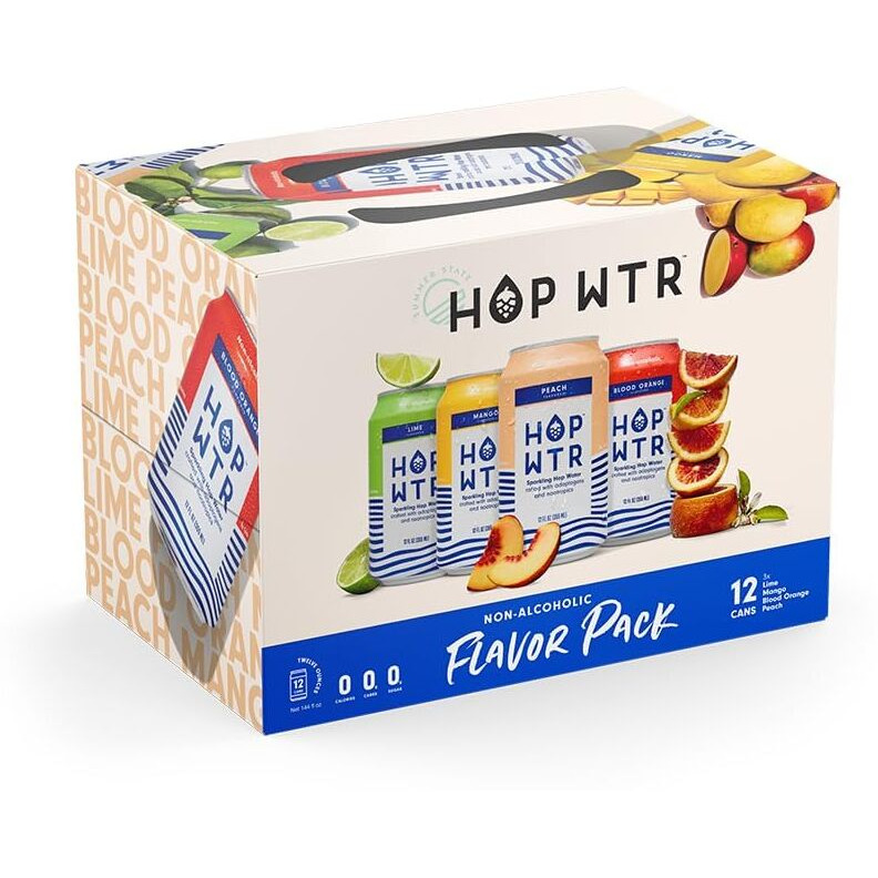 Hop Wtr Sparkling Hop Water, Variety Pack 12 Pack, Sugar Free, Low Carb Non Alcoholic Drinks, Na Beer, Adaptogen Drink, No Calories, Adaptogens & Nootropics For Added Benefits, 12 Oz Cans