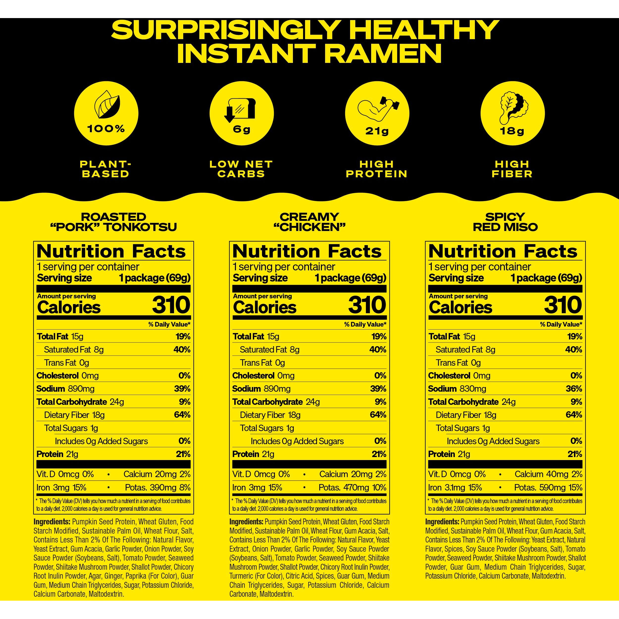 Immi Variety Pack Ramen, Creamy "&quotChicken"", Spicy Red Miso, Roasted "&quotPork"" Tonkotsu, 100% Plant Based, Keto Friendly, High Protein, Low Carb, Packaged Noodle Meal Kit, Ready To Eat, 6 Pack