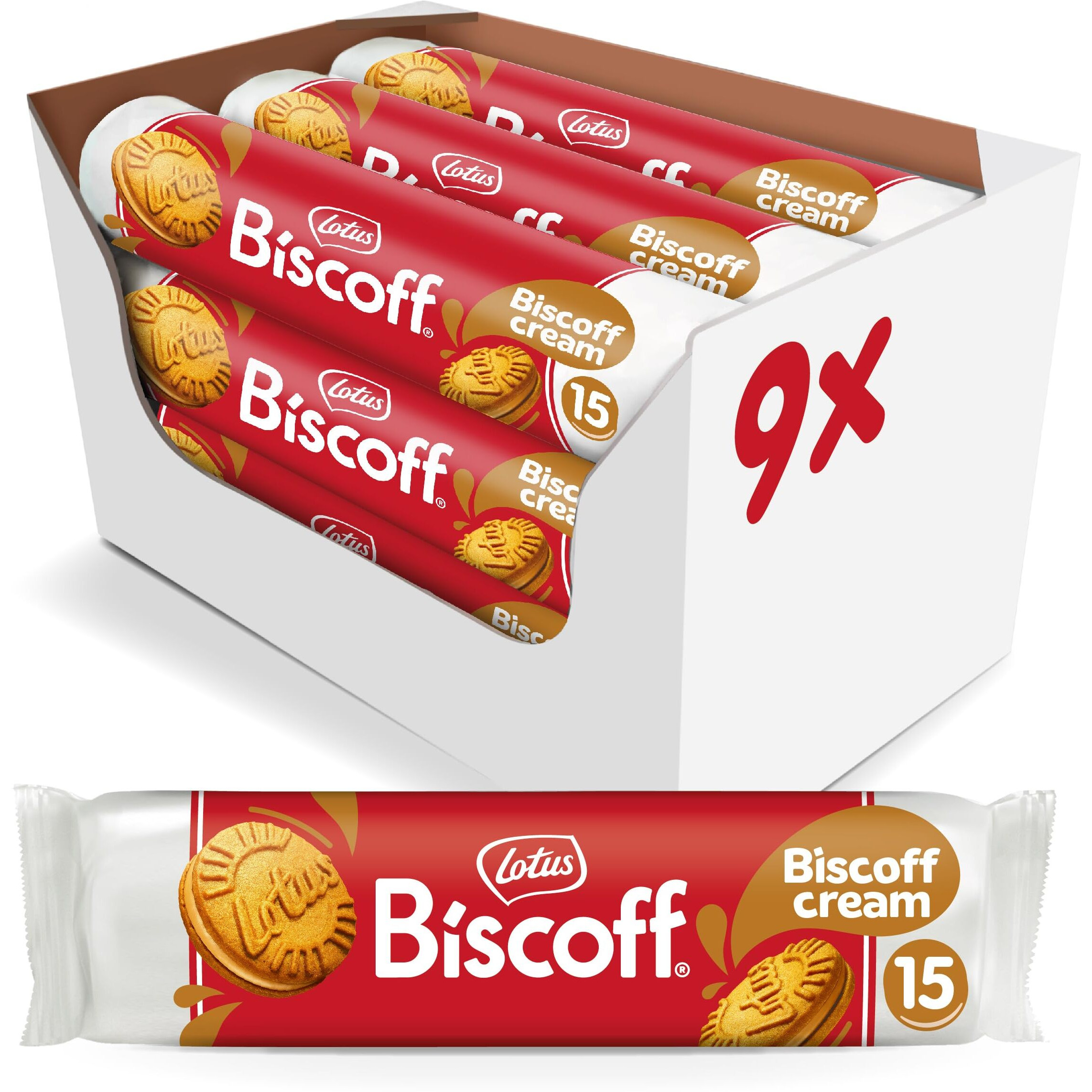 Lotus Biscoff Sandwich Cookies, Biscoff Cream, 15 Cookies Per Pack, 5.29 Ounce (Pack Of 9)