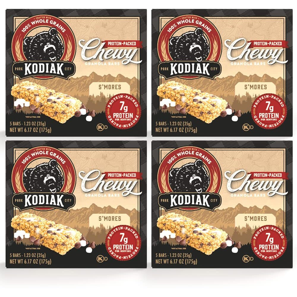 Kodiak Cakes Protein Chewy Granola Bar, S'Mores, (Pack Of 4 Boxes)