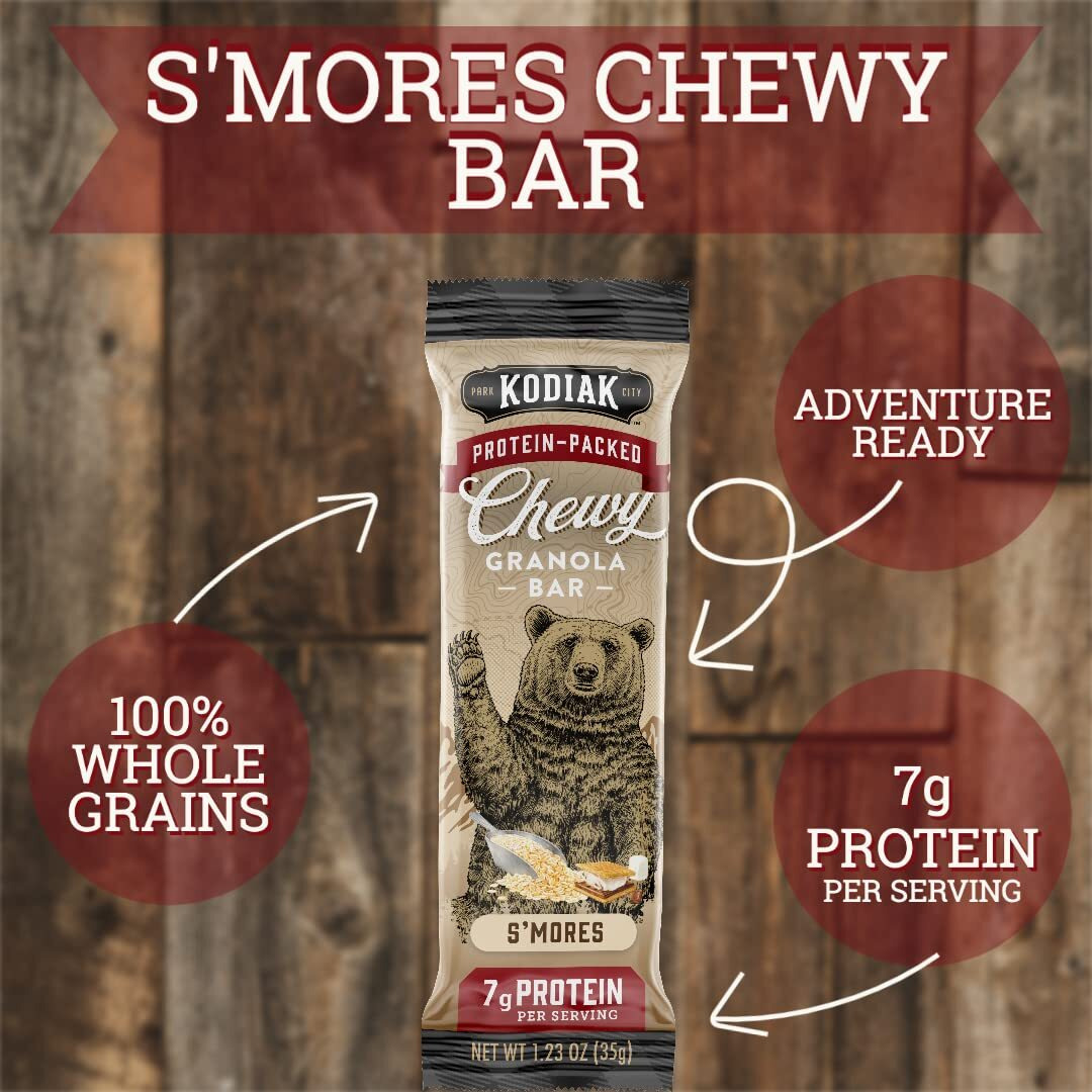 Kodiak Cakes Protein Chewy Granola Bar, S'Mores, (Pack Of 4 Boxes)