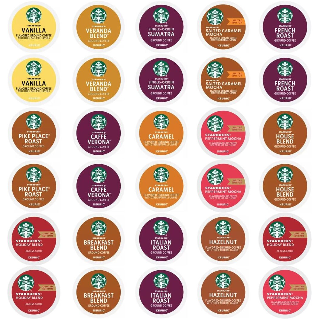 30 Count-Starbucks Variety Pack Sampler K-Cup Coffee Pods-Including Starbucks Blonde, Medium, Dark Roast, Flavored & Holiday Blend Coffee-For Keurig Brewers-1 Box (15 Unique Flavors)