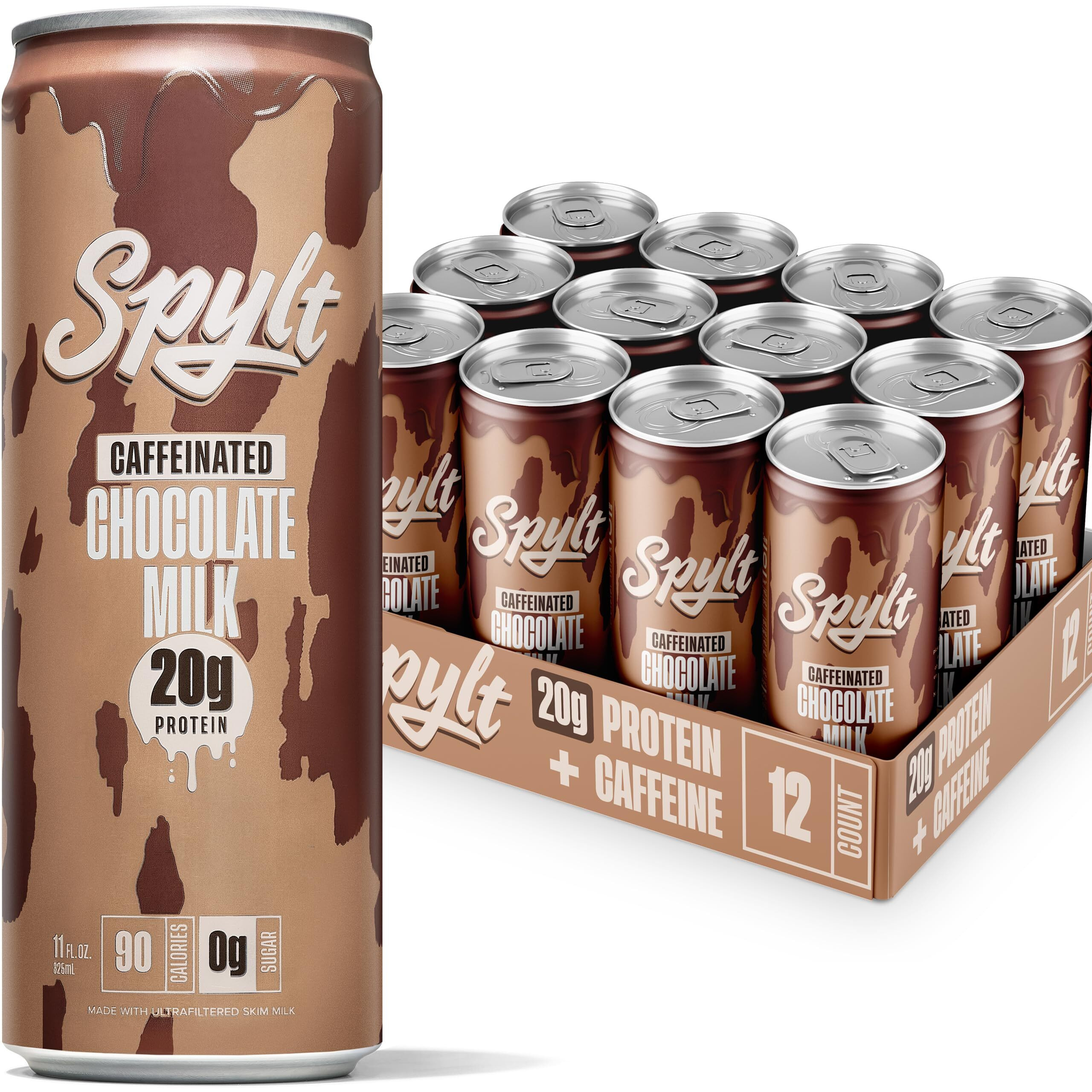Spylt High Protein Chocolate Milk With 60Mg Caffeine & 20G Protein - Ready To Drink, Sugar Free, Lactose Free Milk, Perfect For Workout Recovery & Afternoon Pick Me Up Protein Shake - 12 Count