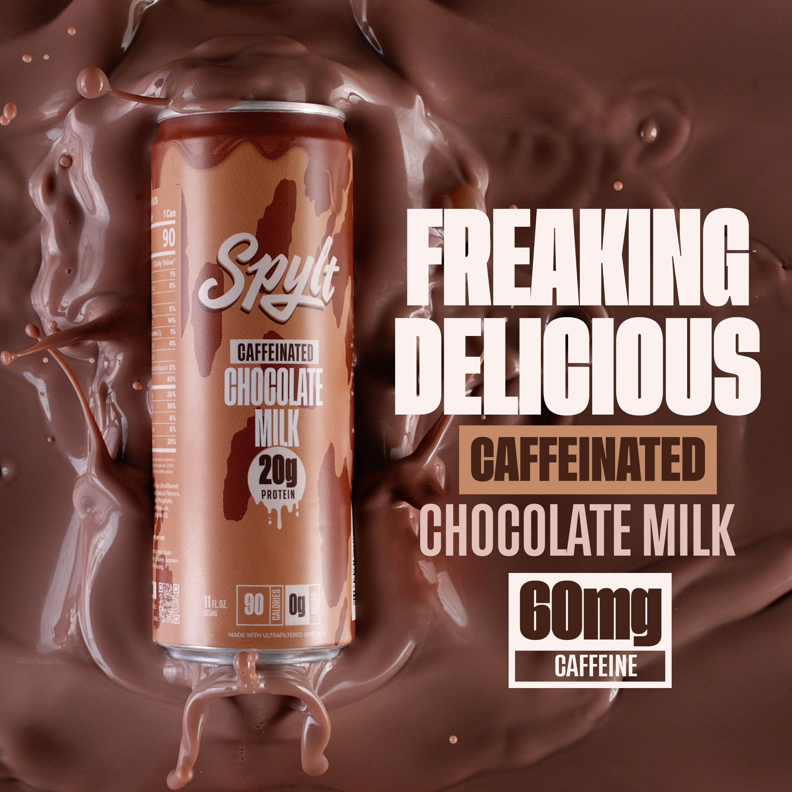 Spylt High Protein Chocolate Milk With 60Mg Caffeine & 20G Protein - Ready To Drink, Sugar Free, Lactose Free Milk, Perfect For Workout Recovery & Afternoon Pick Me Up Protein Shake - 12 Count