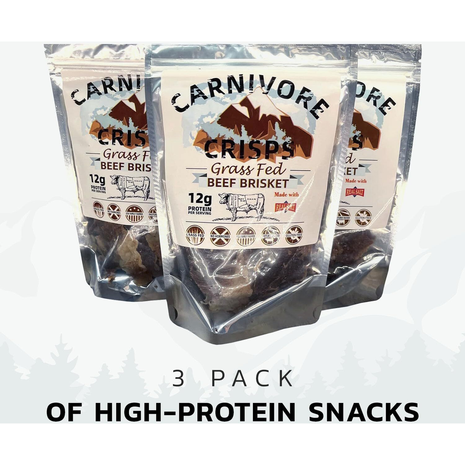 Carnivore Crisps, Grass-Fed And Finished Beef Brisket, Beef Crisps, High Protein, Keto & Carnivore Diet Approved, Gluten-Free, No Hormones, 1.5 Oz (Pack Of 3)