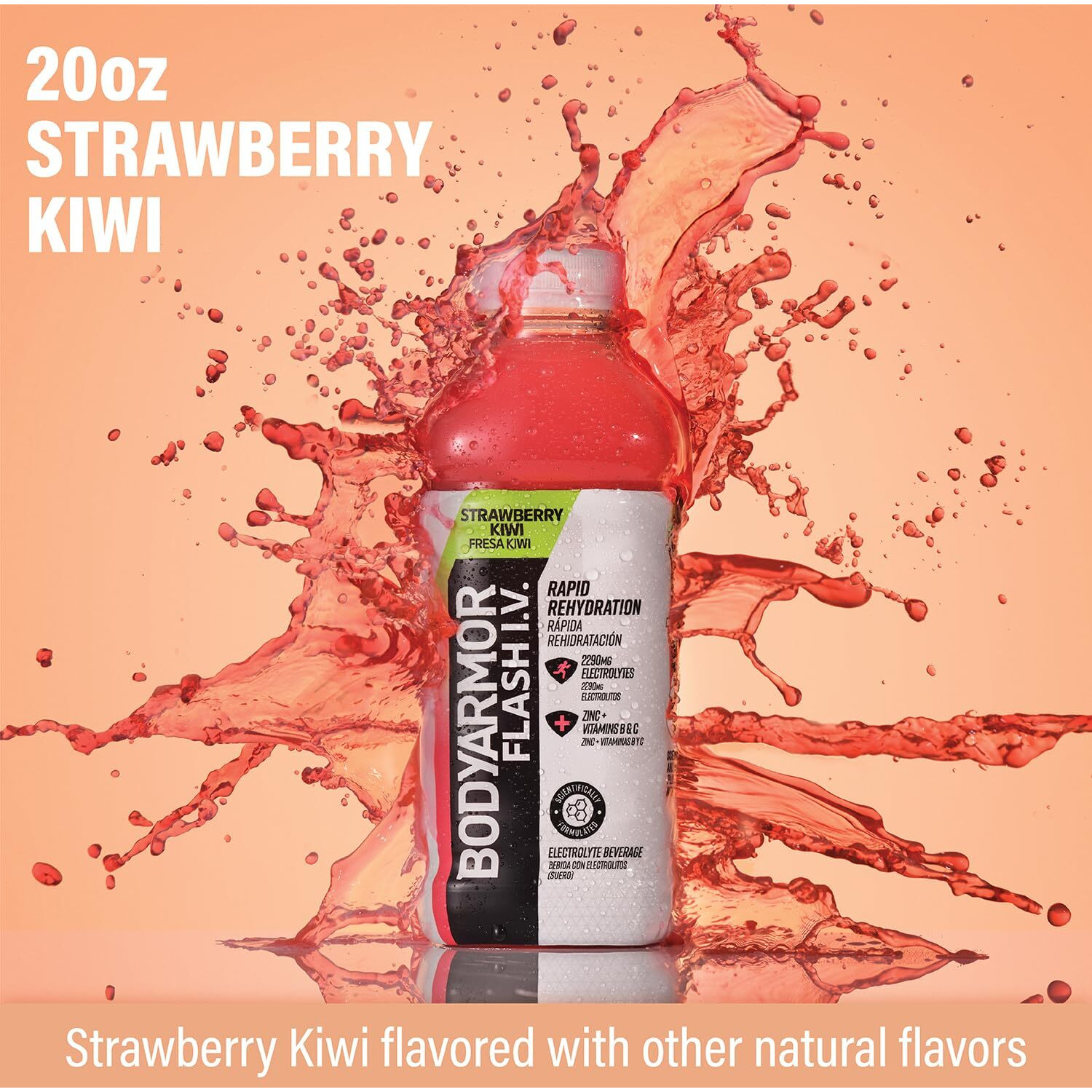 Bodyarmor Flash I.V. Electrolyte Beverage, Strawberry Kiwi, 20 Fl Oz (Pack Of 12)