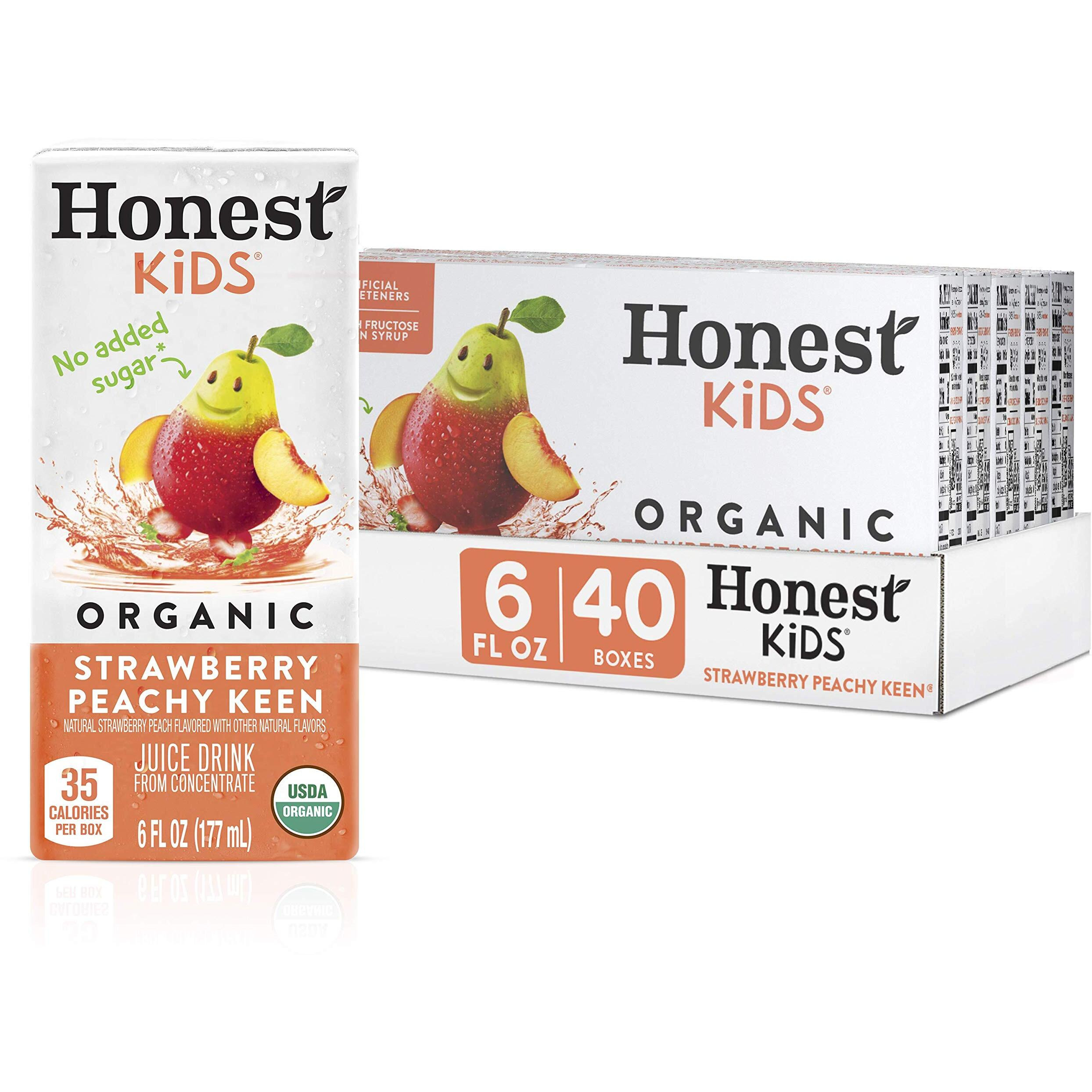 Honest Kids Strawberry Peachy, Organic Juice Drink, 6 Fl Oz Juice Boxes, Pack Of 40, Strawberry Peach, 6 Fl Oz (Pack Of 40)
