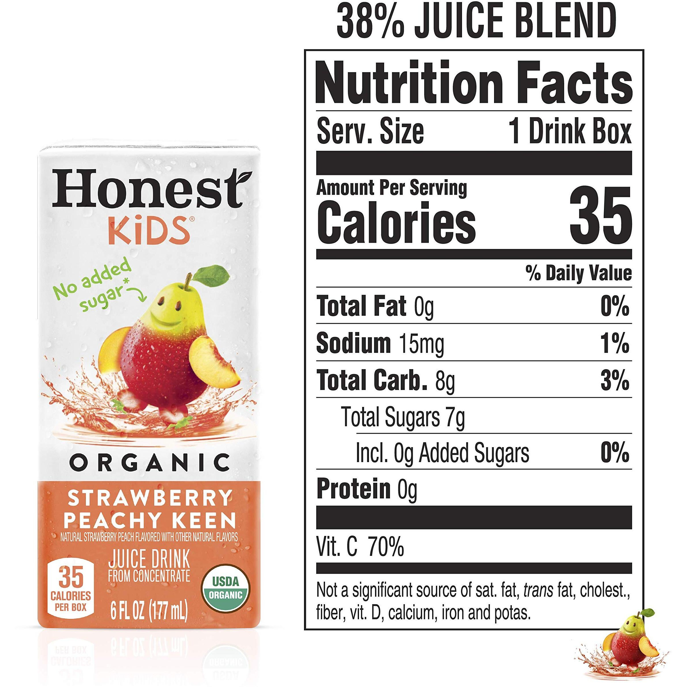 Honest Kids Strawberry Peachy, Organic Juice Drink, 6 Fl Oz Juice Boxes, Pack Of 40, Strawberry Peach, 6 Fl Oz (Pack Of 40)