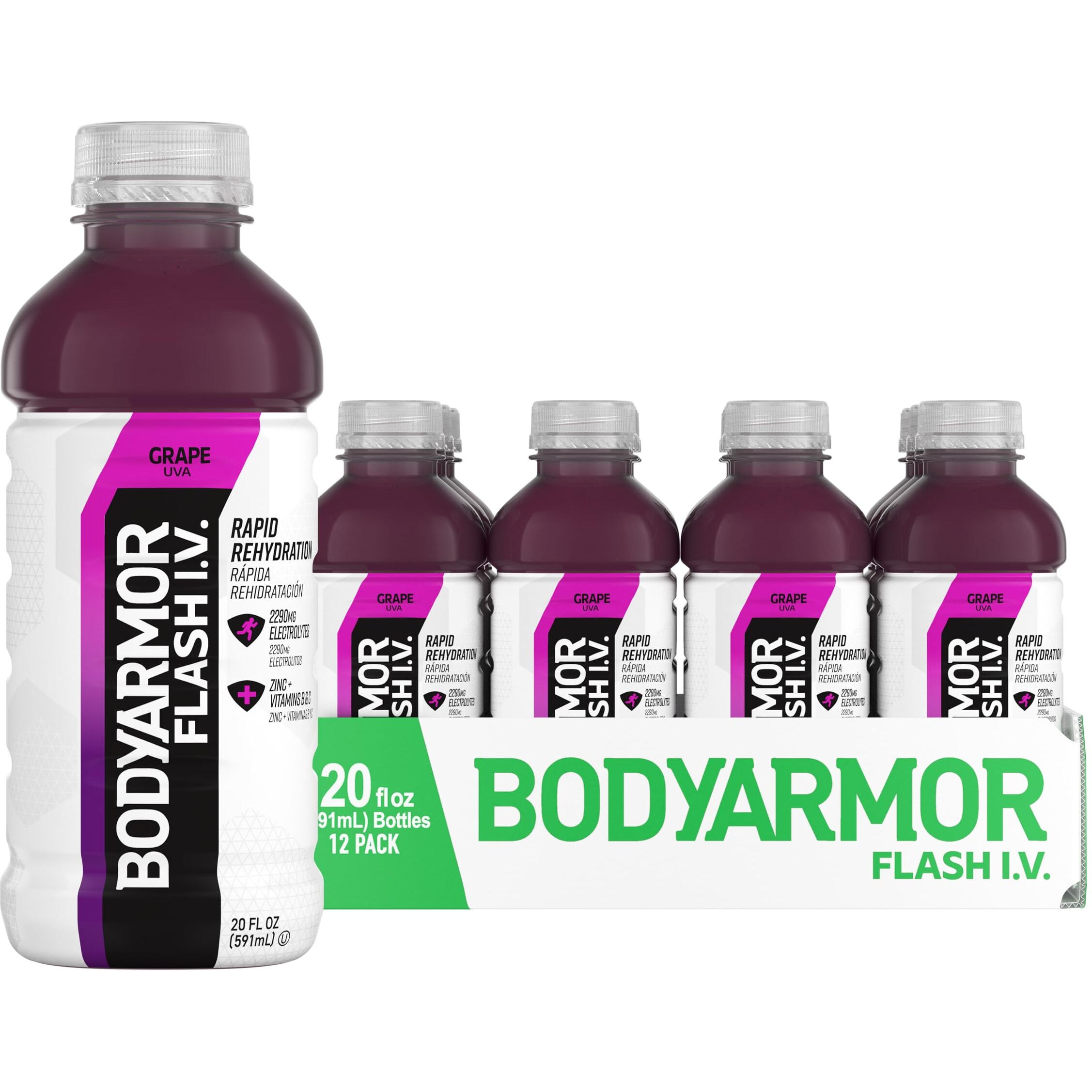 Bodyarmor Flash I.V. Electrolyte Beverage, Grape, 20 Fl Oz (Pack Of 12)