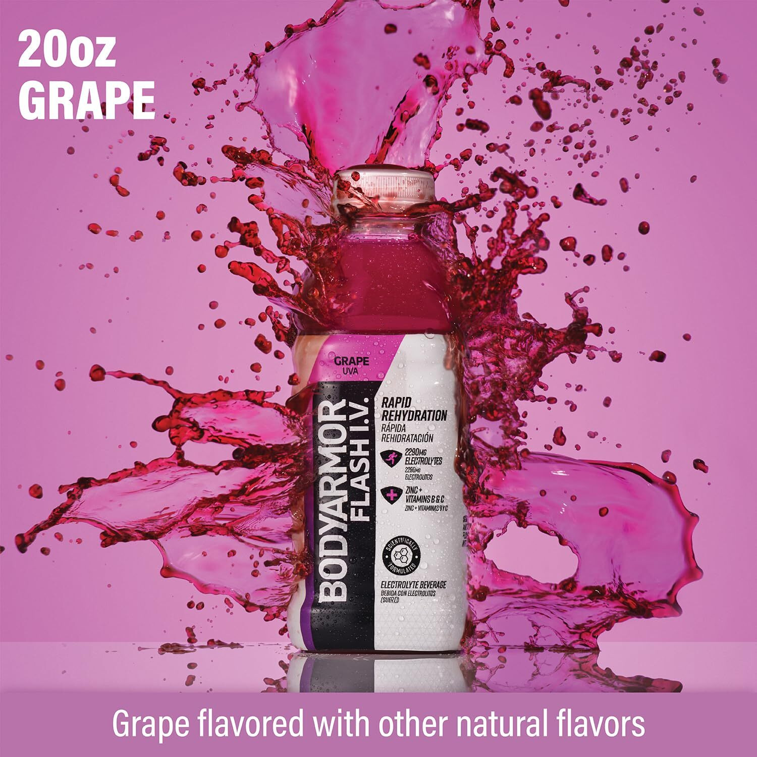 Bodyarmor Flash I.V. Electrolyte Beverage, Grape, 20 Fl Oz (Pack Of 12)