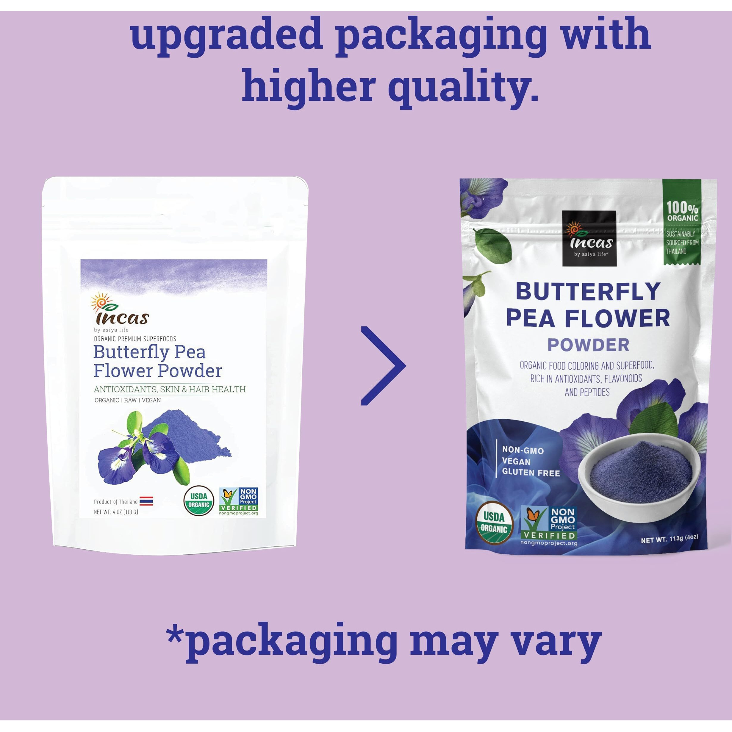 Incas 100% Usda Organic Butterfly Pea Flower Powder (4 Ounce) | Organic Blue Matcha Tea | Non-Gmo Verified Extract From Thailand | Organic Blue Food Coloring | Adaptogenic Raw Culinary | Vegan