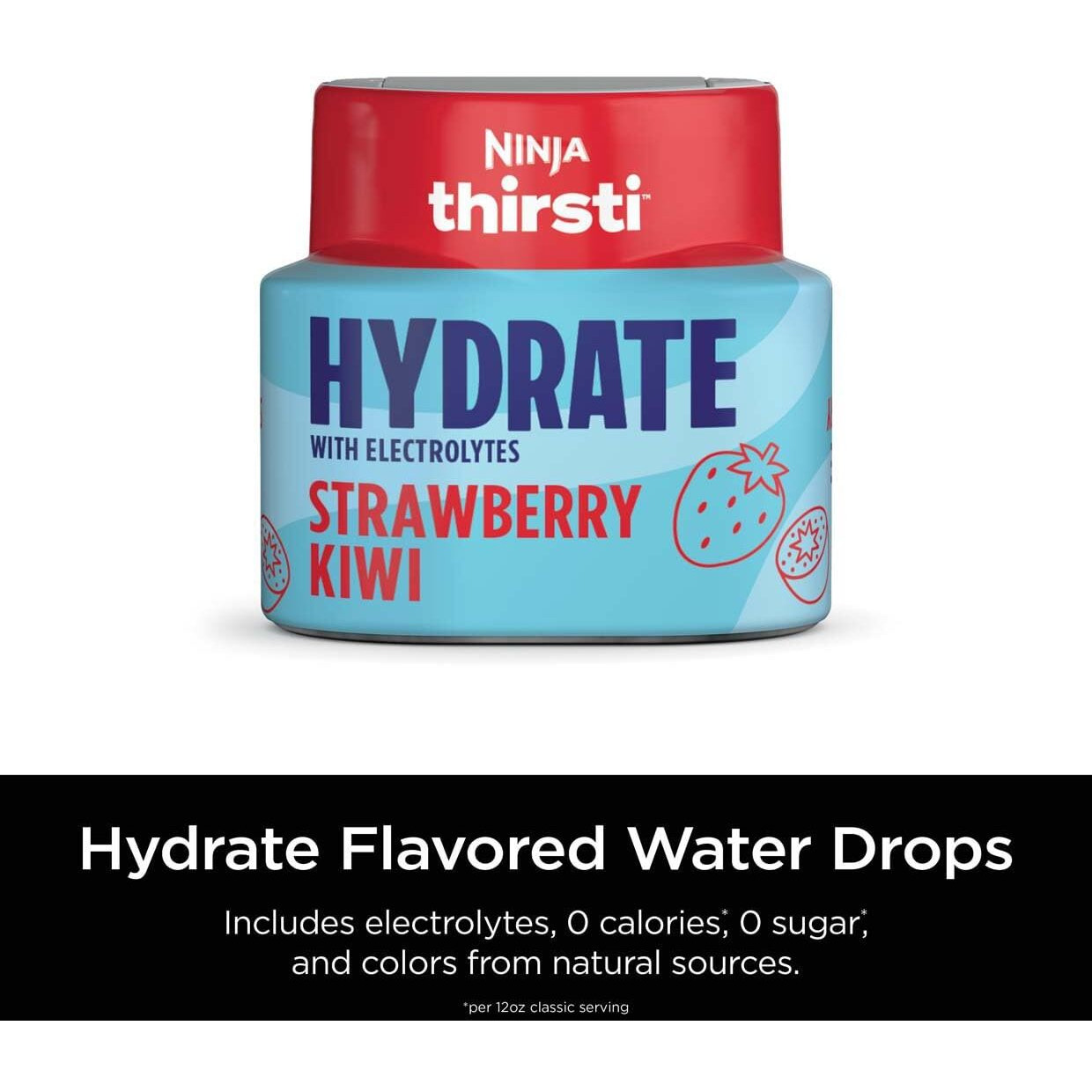 Ninja Thirsti Flavored Water Drops, Hydrate With Electrolytes, Strawberry Kiwi, 3 Pack, Zero Calories, Zero Sugar, 2.07 Fl Oz, Makes 17, 12Oz Drinks, Wcfstkwam