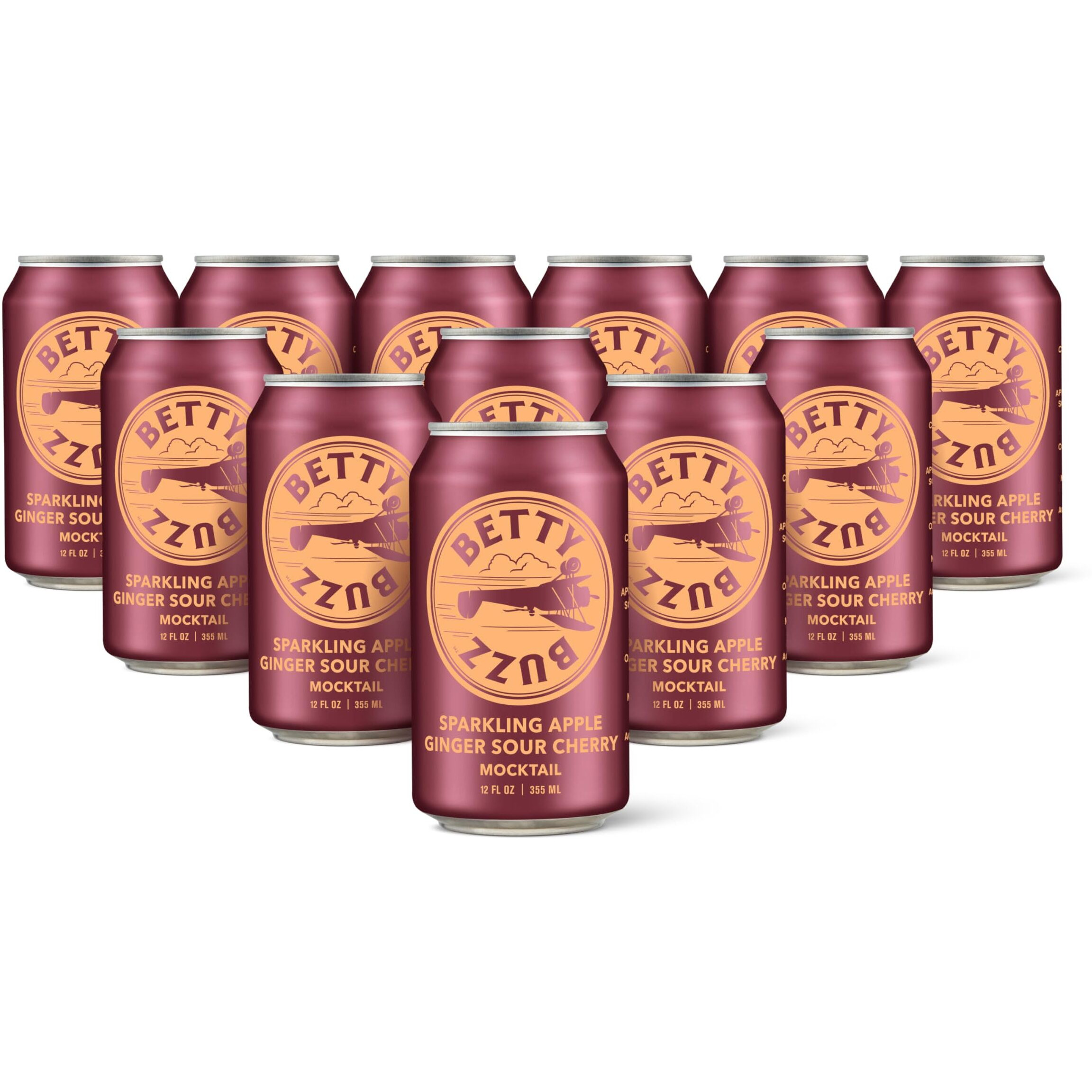 Betty Buzz Sparkling Apple Ginger Sour Cherry Mocktail By Blake Lively (12 Pack Cans) - Natural Flavors & Sweeteners, Only Clean Ingredients