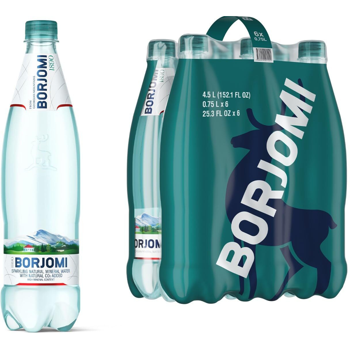 Borjomi Sparkling Natural Mineral Water, Plastic Bottles, 25.3 Fl Oz (Pack Of 6)