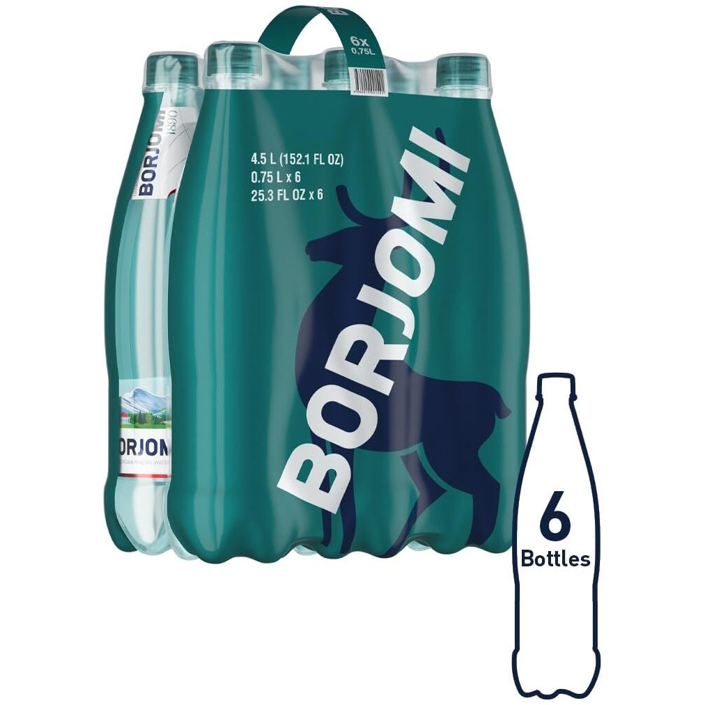 Borjomi Sparkling Natural Mineral Water, Plastic Bottles, 25.3 Fl Oz (Pack Of 6)