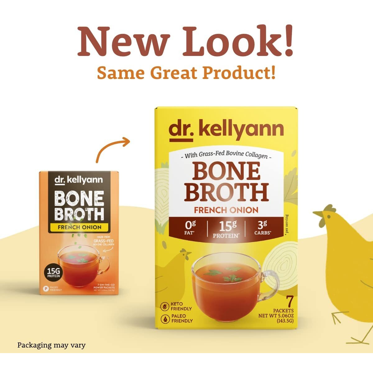 Dr. Kellyann French Onion Bone Broth Collagen Packets (7 Servings, 1 Box) - 16G Protein/Serving, 100% Grass-Fed Hydrolyzed Collagen, Keto & Paleo Friendly