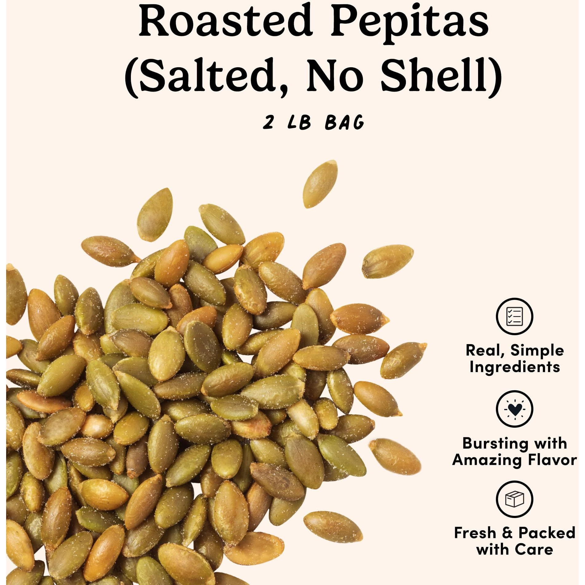 Nuts.Com - Roasted Pepitas - 2 Lb Bag, Salted No Shell Pumpkin Seeds, Healthy Snack For Adults & Kids, Rich In Protein, Fiber, Calcium & Potassium - Keto Friendly, Vegan, Gluten-Free & Kosher Pareve