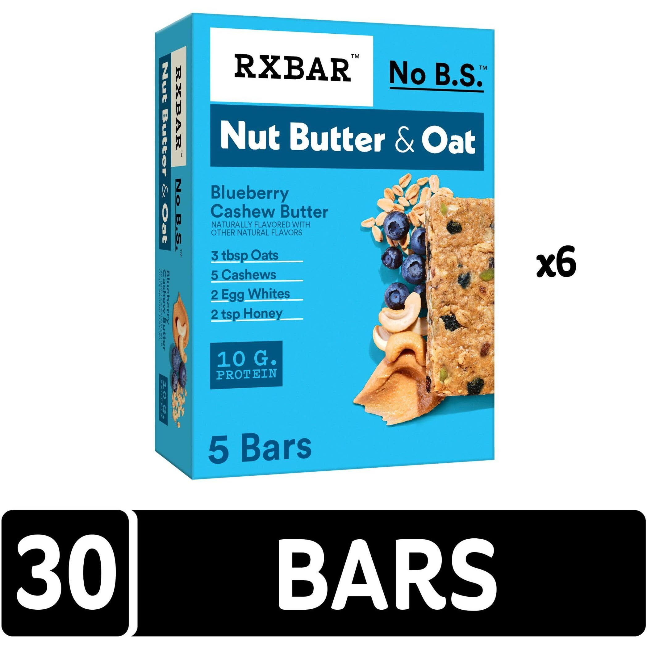 Rxbar Nut Butter And Oat Protein Bars, Protein Snacks, Snack Bars, Blueberry Cashew Butter (6 Boxes, 30 Bars)