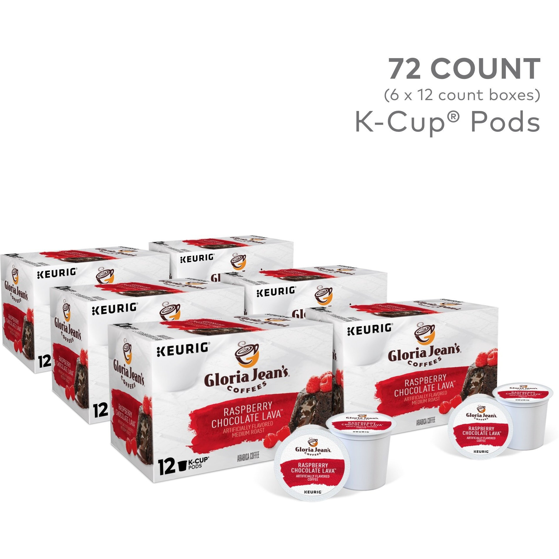 Gloria Jean's Coffees Raspberry Chocolate Lava, Single-Serve Keurig K-Cup Pods, Flavored Medium Roast Coffee, 72 Count