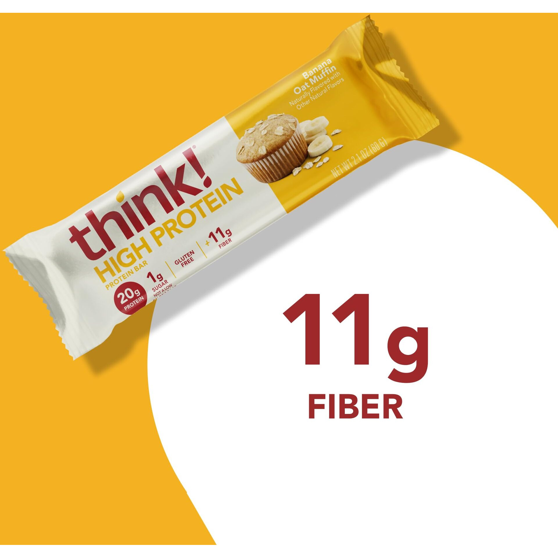 Think Protein Bars, High Protein Snacks, Gluten Free, Kosher Friendly, Banana Oat Muffin, 10 Count