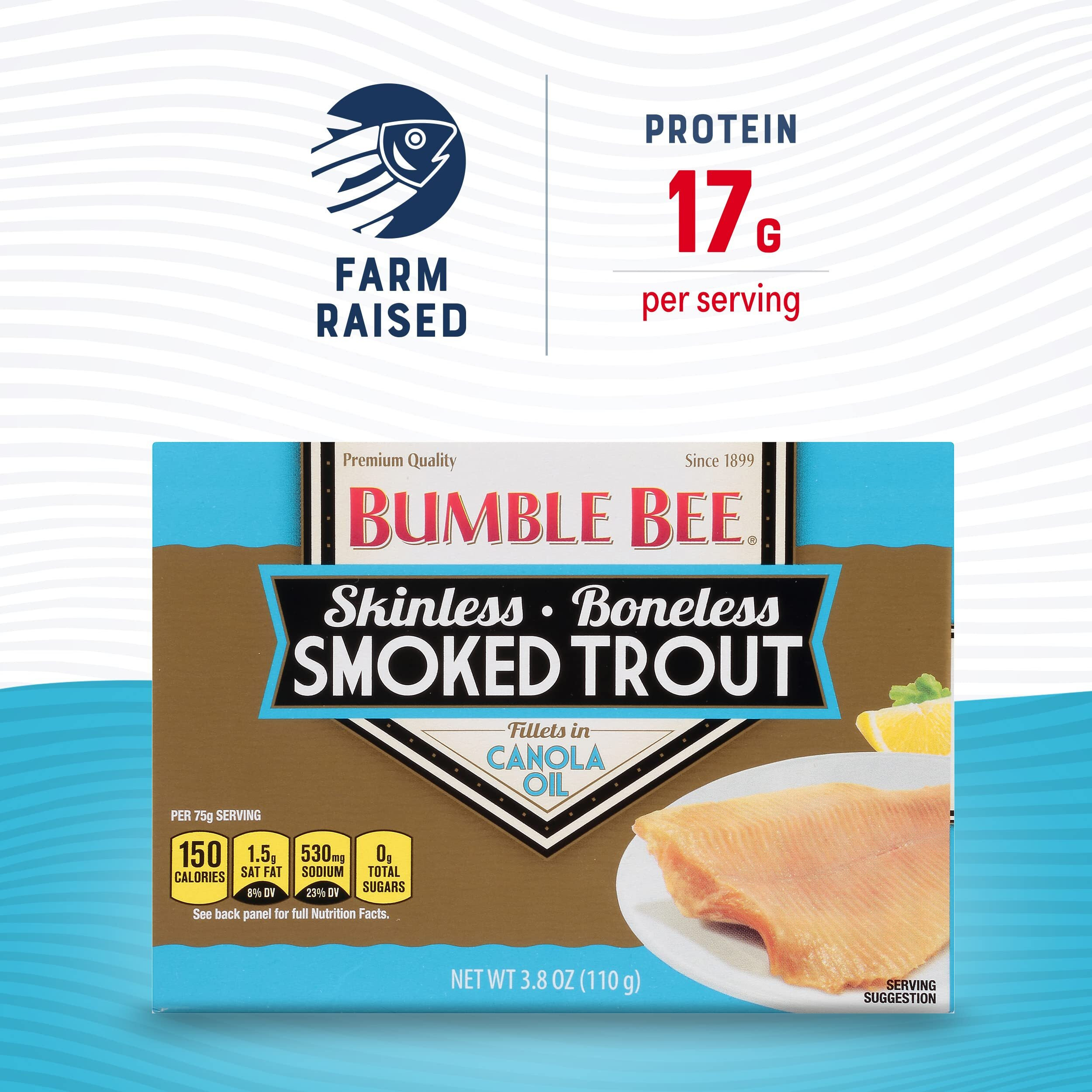 Bumble Bee Skinless & Boneless Smoked Trout Fillets, 3.8 Oz Cans (Pack Of 12) - 17G Protein Per Serving - Gluten Free - Great Snack Or Use In Seafood Recipes