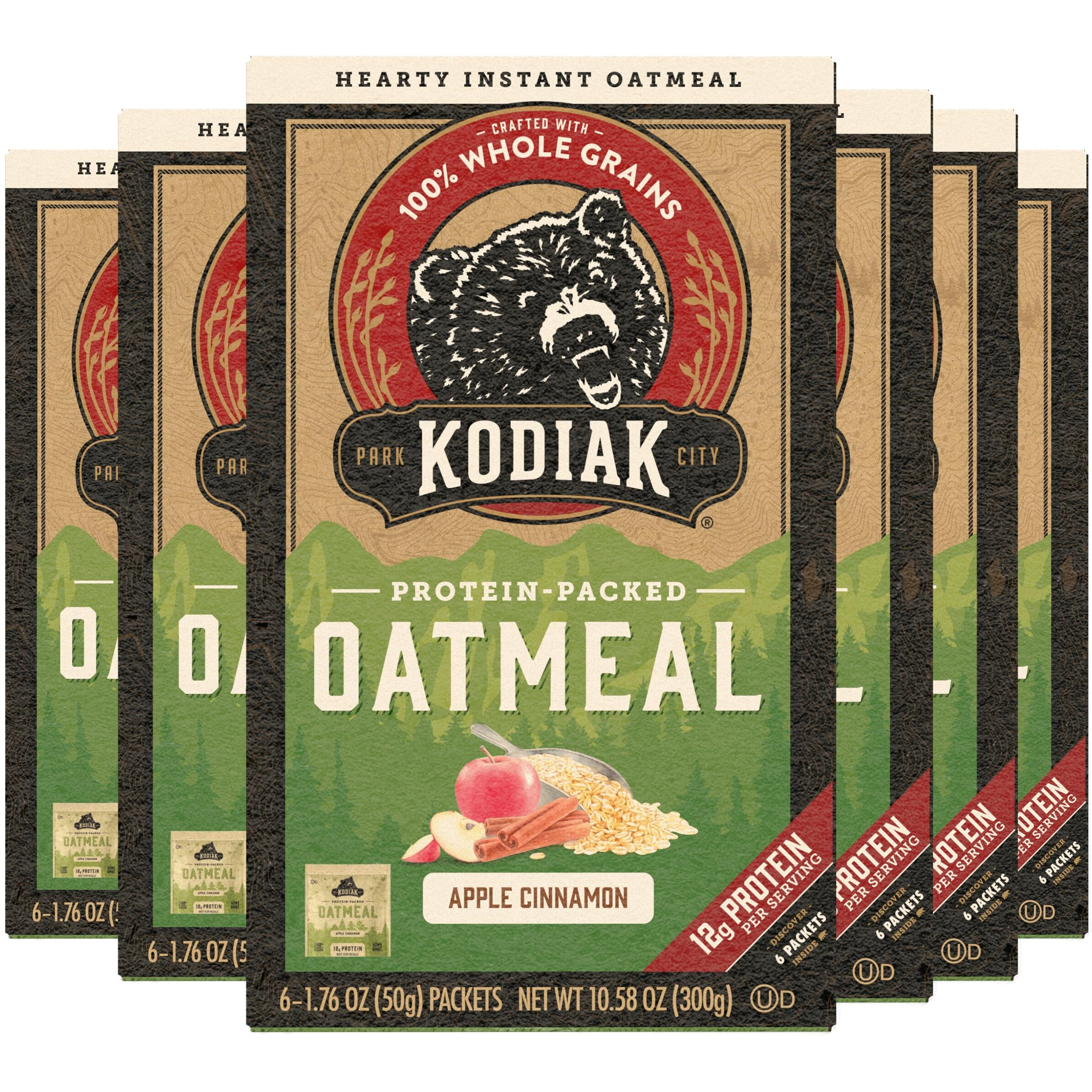 Kodiak Cakes Instant Oatmeal Packets, Apple Cinnamon, High Protein, 100% Whole Grains, 6 Boxes With 6 Packets Each (36 Packets)