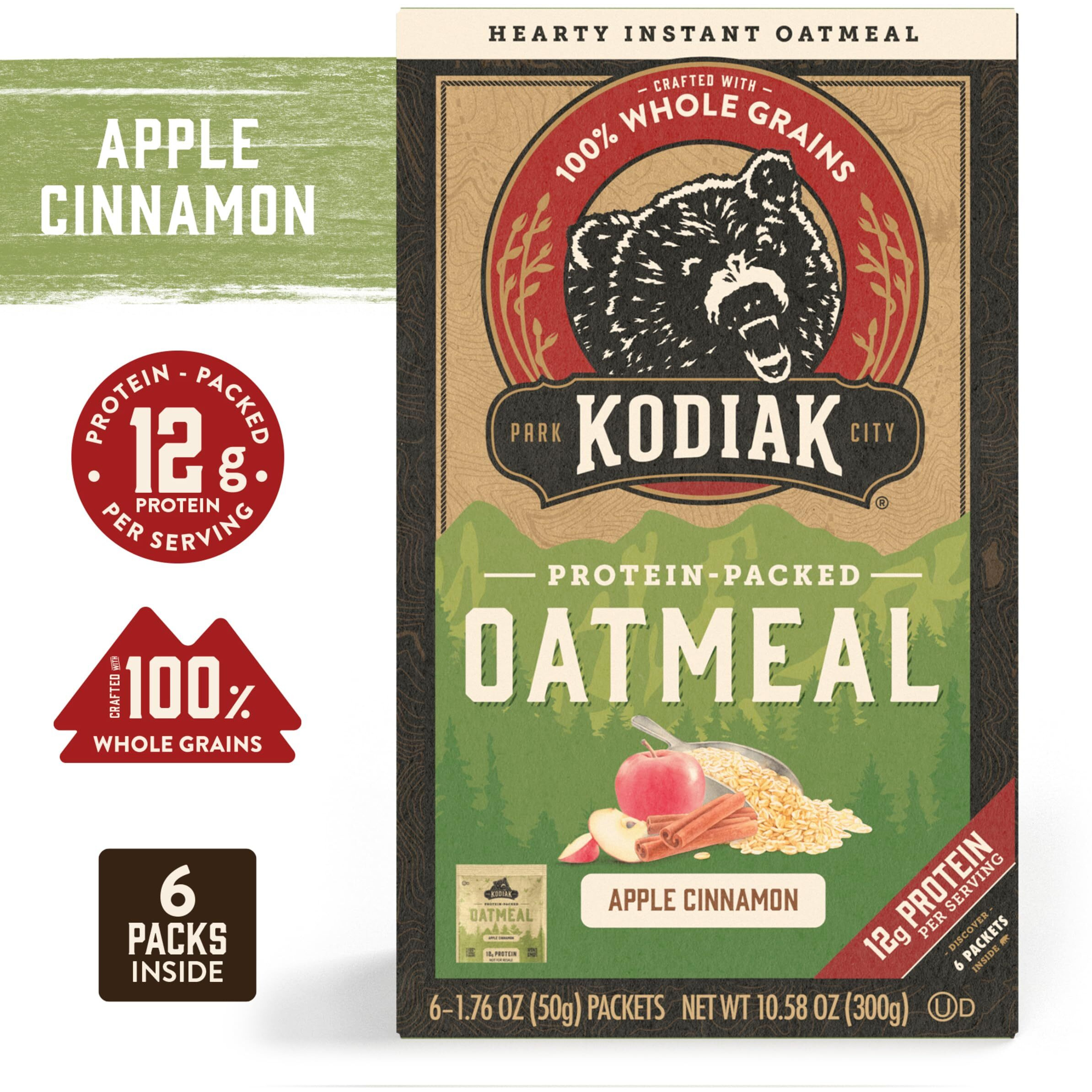Kodiak Cakes Instant Oatmeal Packets, Apple Cinnamon, High Protein, 100% Whole Grains, 6 Boxes With 6 Packets Each (36 Packets)