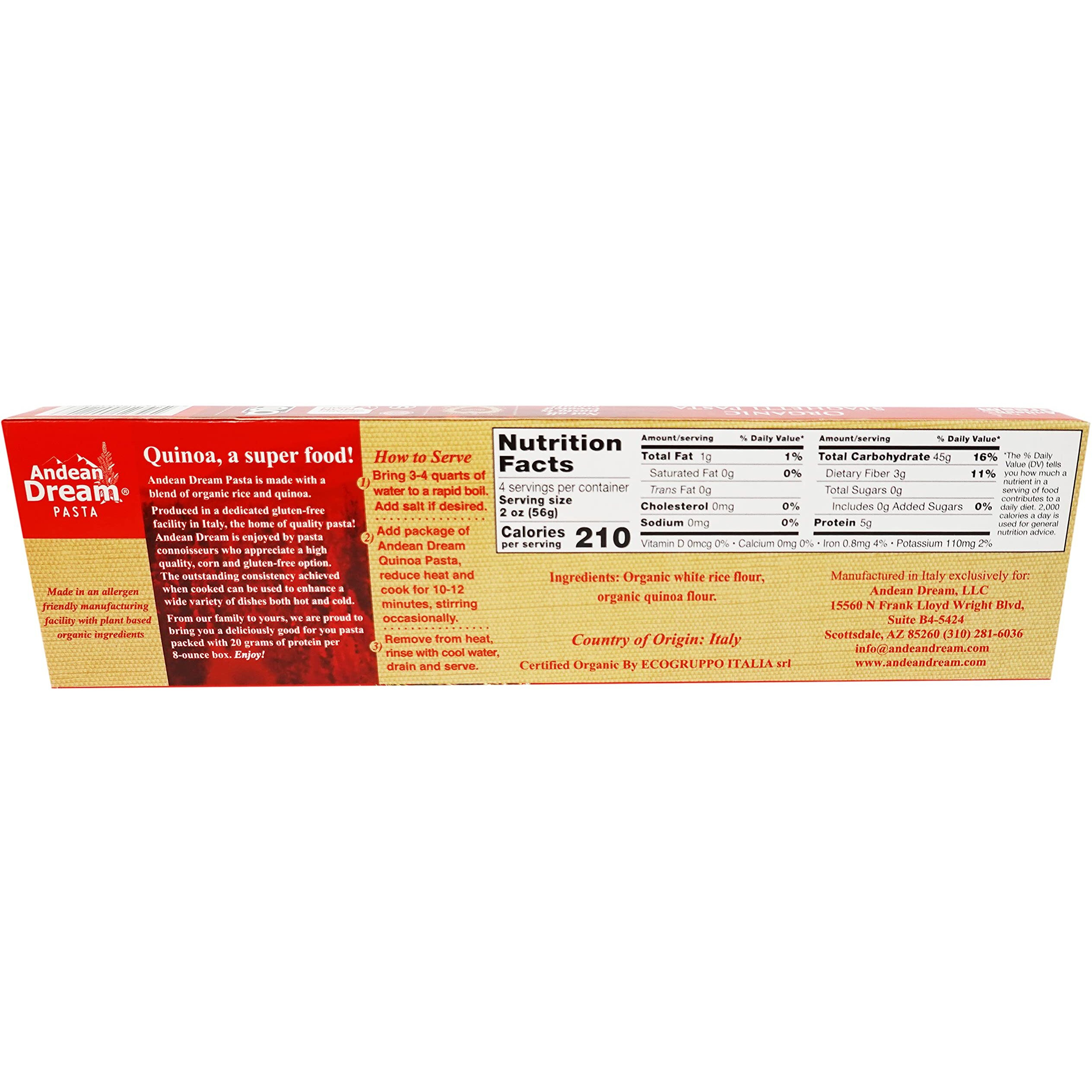 Andean Dream Org Spaghetti Quinoa Pasta Gluten Free ,8 Oz(Pack Of 12)