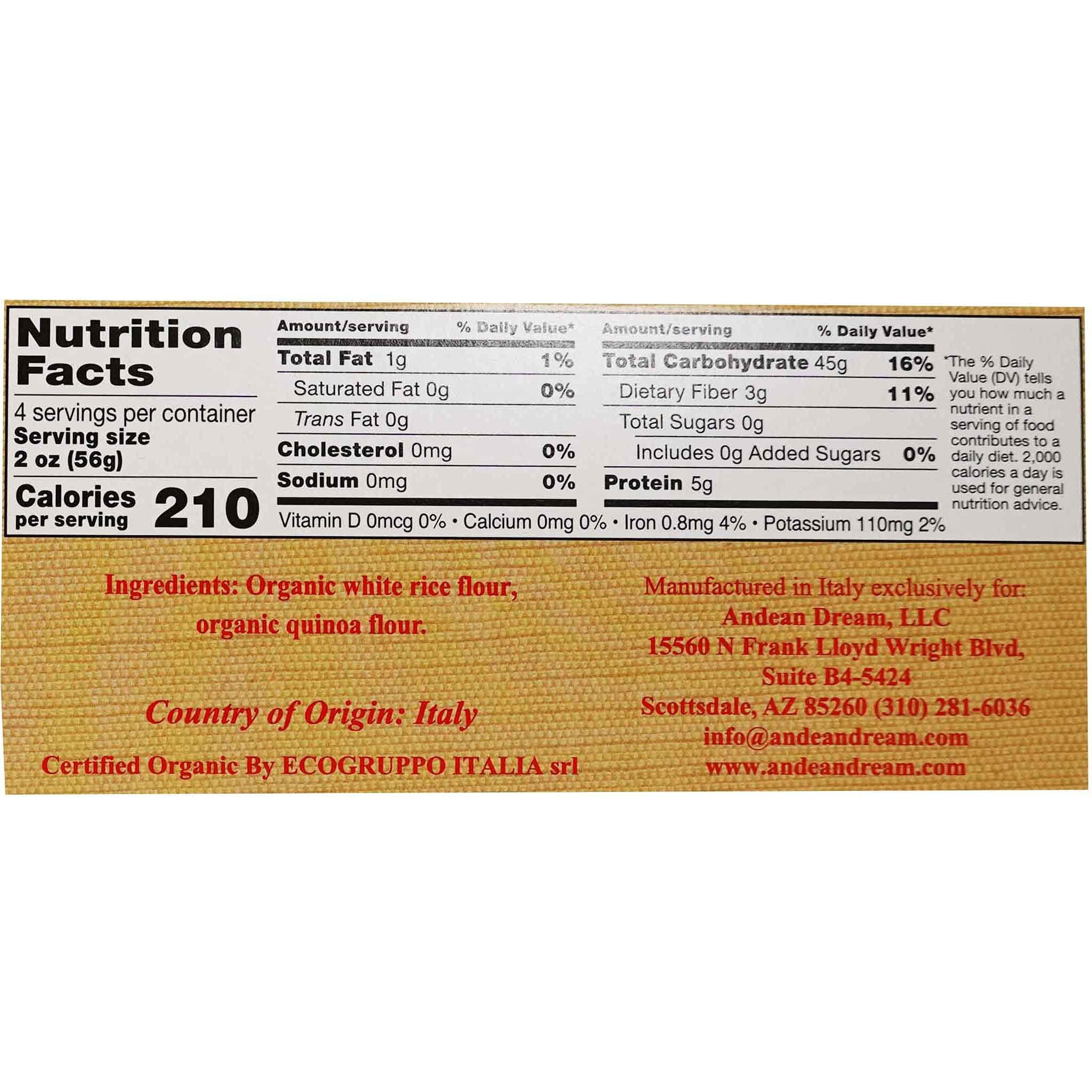 Andean Dream Org Spaghetti Quinoa Pasta Gluten Free ,8 Oz(Pack Of 12)