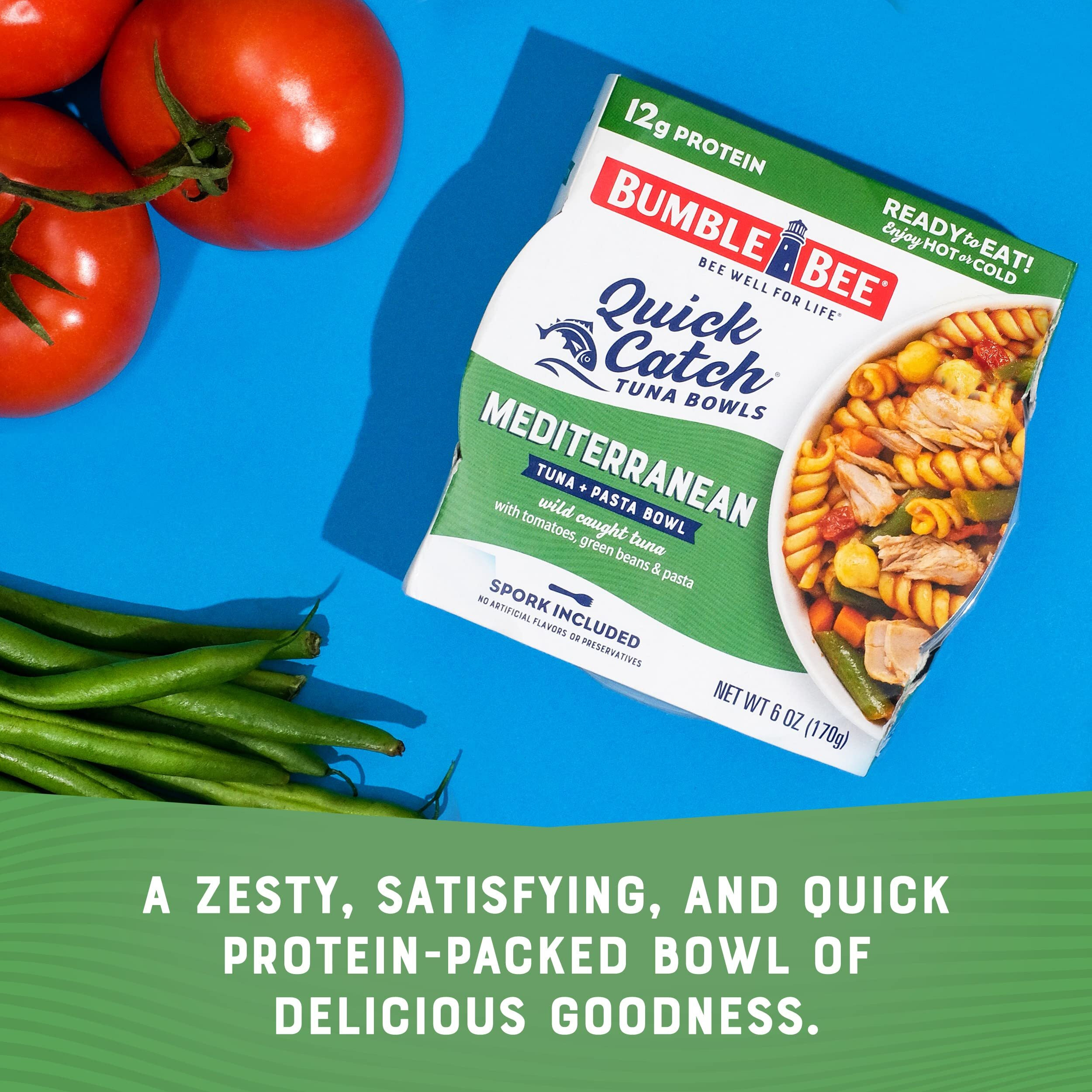 Bumble Bee Quick Catch Mediterranean Pasta, Wild Caught Tuna And Pasta Bowl, 6 Oz (Pack Of 6) - Ready To Enjoy, Spork Included - 14G Protein Per Serving - No Artificial Flavors - Good Source Of Fiber