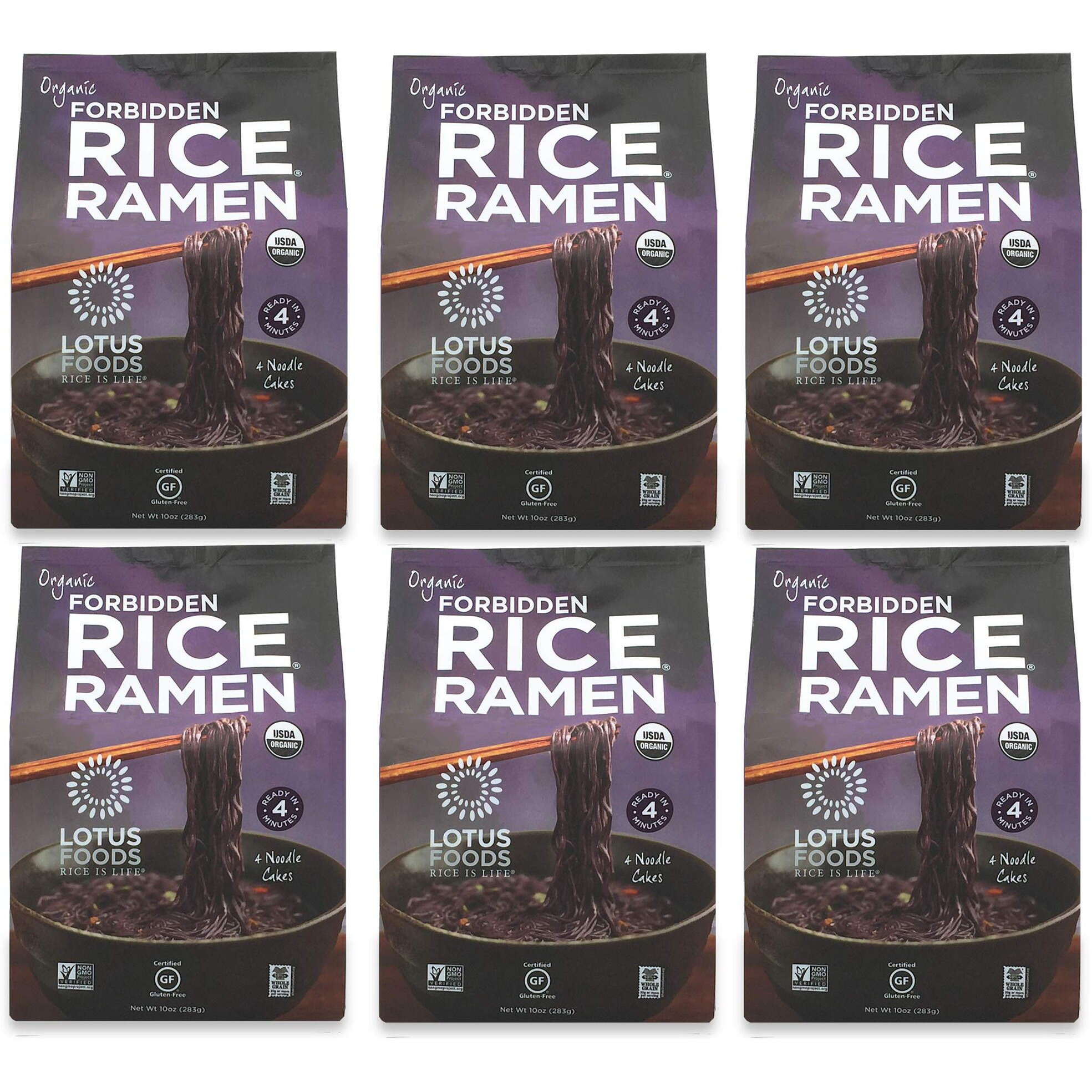 Lotus Foods Bulk Organic Forbidden Rice Ramen - Gluten Free Ramen Noodles, Rice Ramen, Whole Grain Ramen Noodles, Organic Vegan Rice Noodles, Low Sodium, Usda Organic - 10 Oz Bags (Pack Of 6)