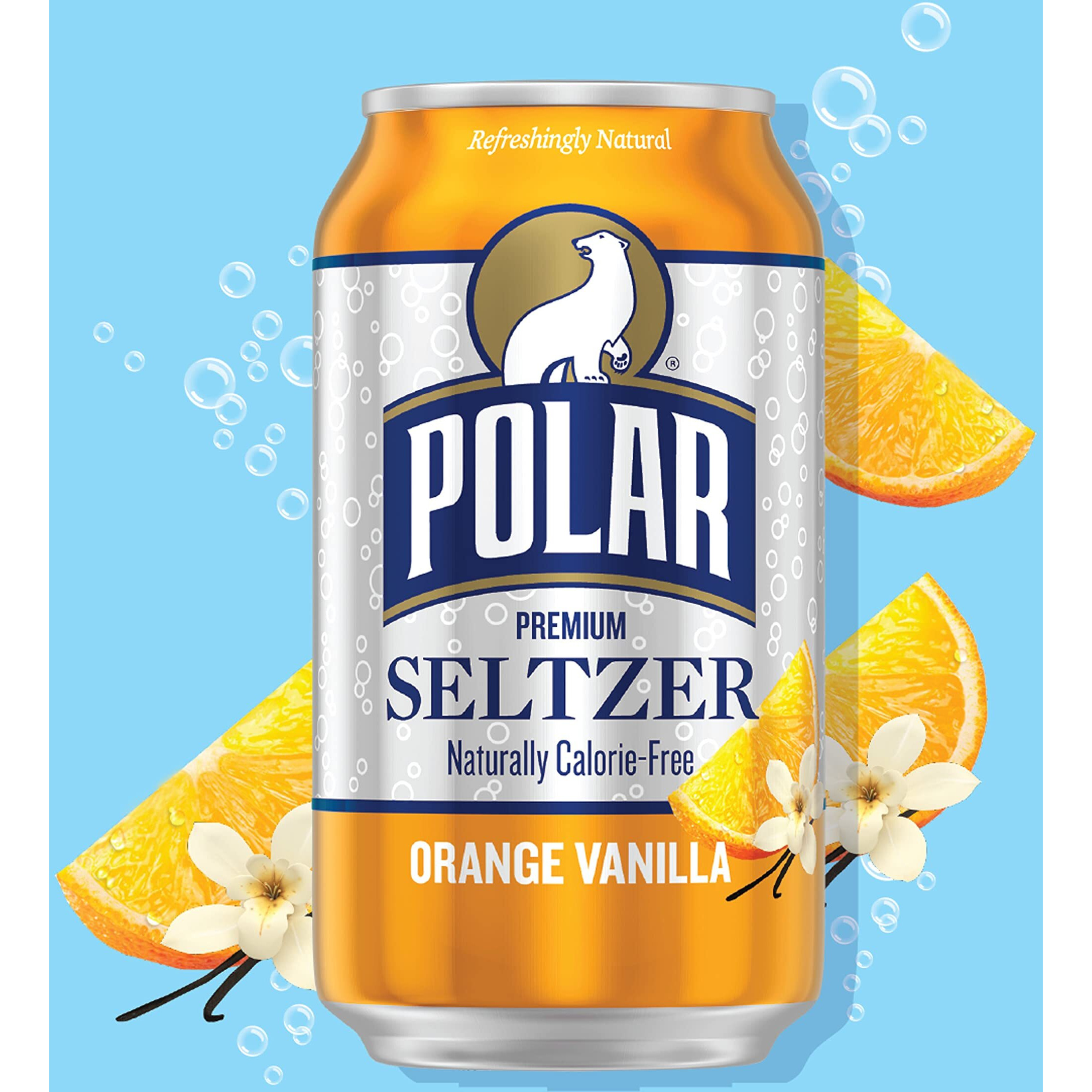 Polar Seltzer Water Orange Vanilla, 12 Fl Oz Cans, 18 Pack