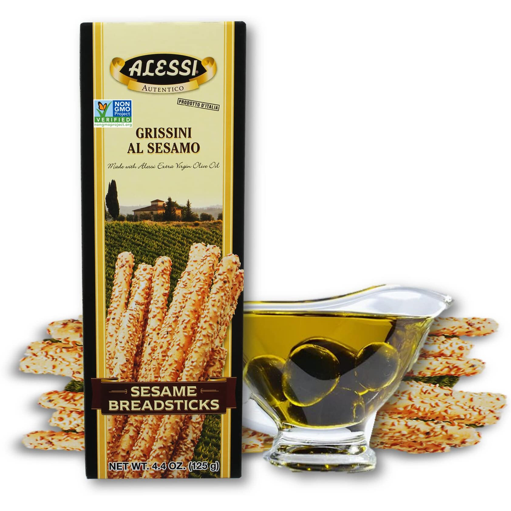 Alessi Imported Breadsticks, Sesame Autentico Italian Crispy Bread Sticks, Low Fat Made With Extra Virgin Olive Oil, 4.4Oz (Sesame, 4.4 Ounce (Pack Of 12))
