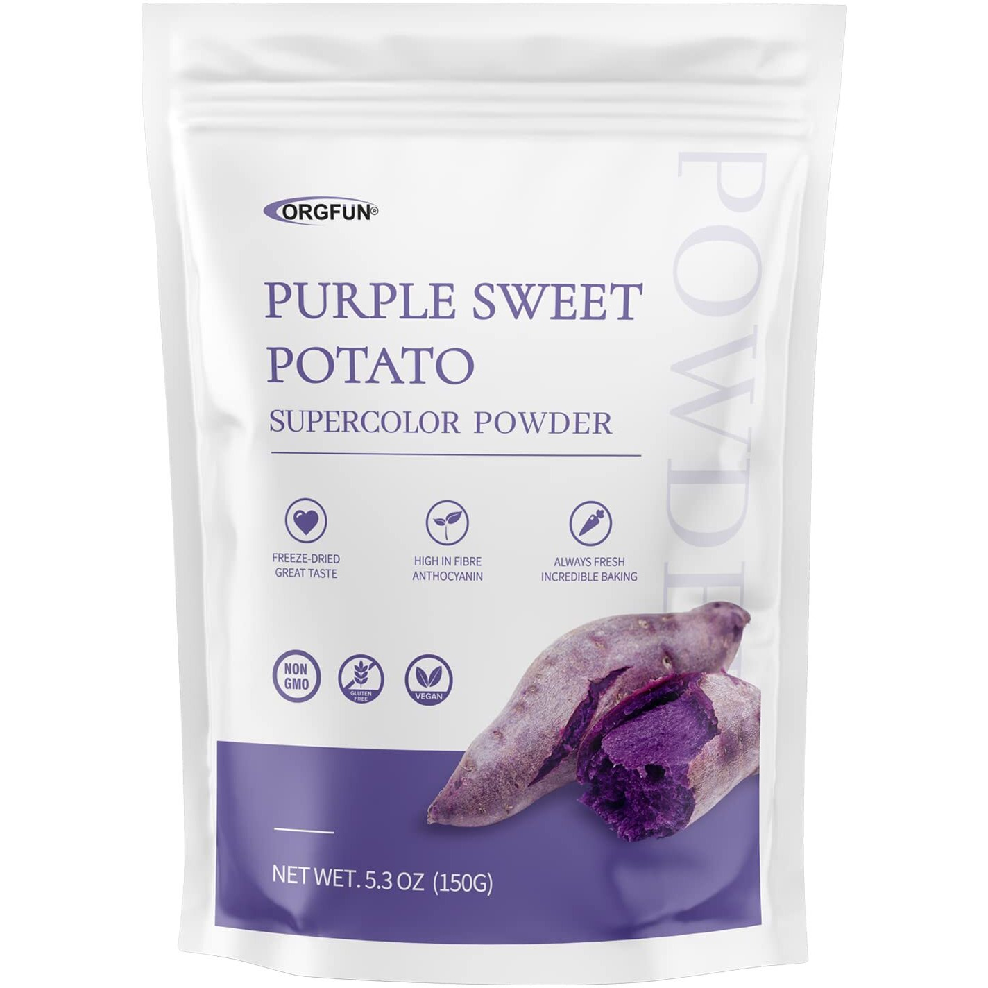 Orgfun Purple Sweet Potato Powder, 100% Natural Ube (Purple Yam) Powder, Locally Sourced, No Additives Gluten Free 5.3 Oz