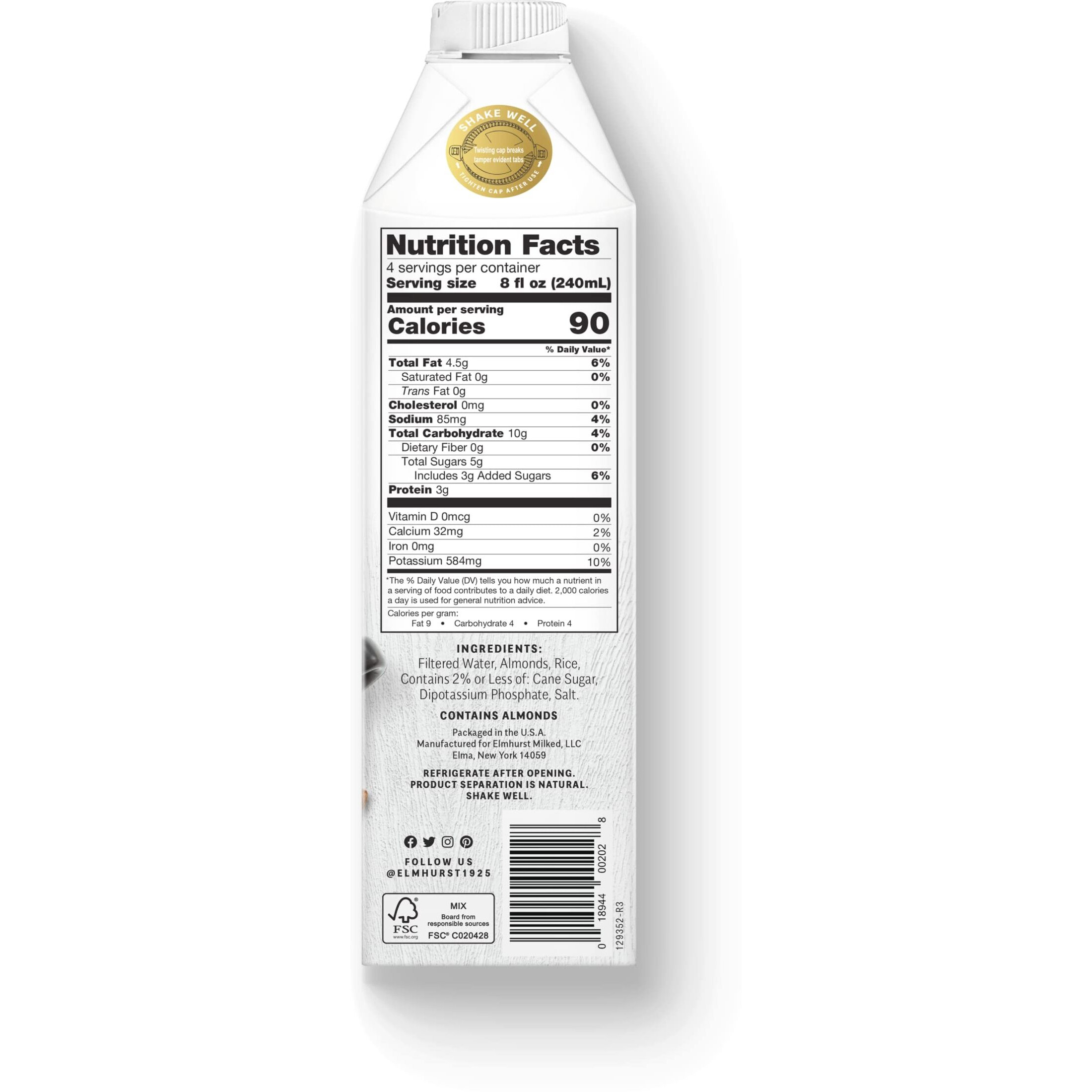 Elmhurst 1925 Barista Edition Almond Milk, Plant-Based, Vegan, 32 Ounce (Pack Of 6)