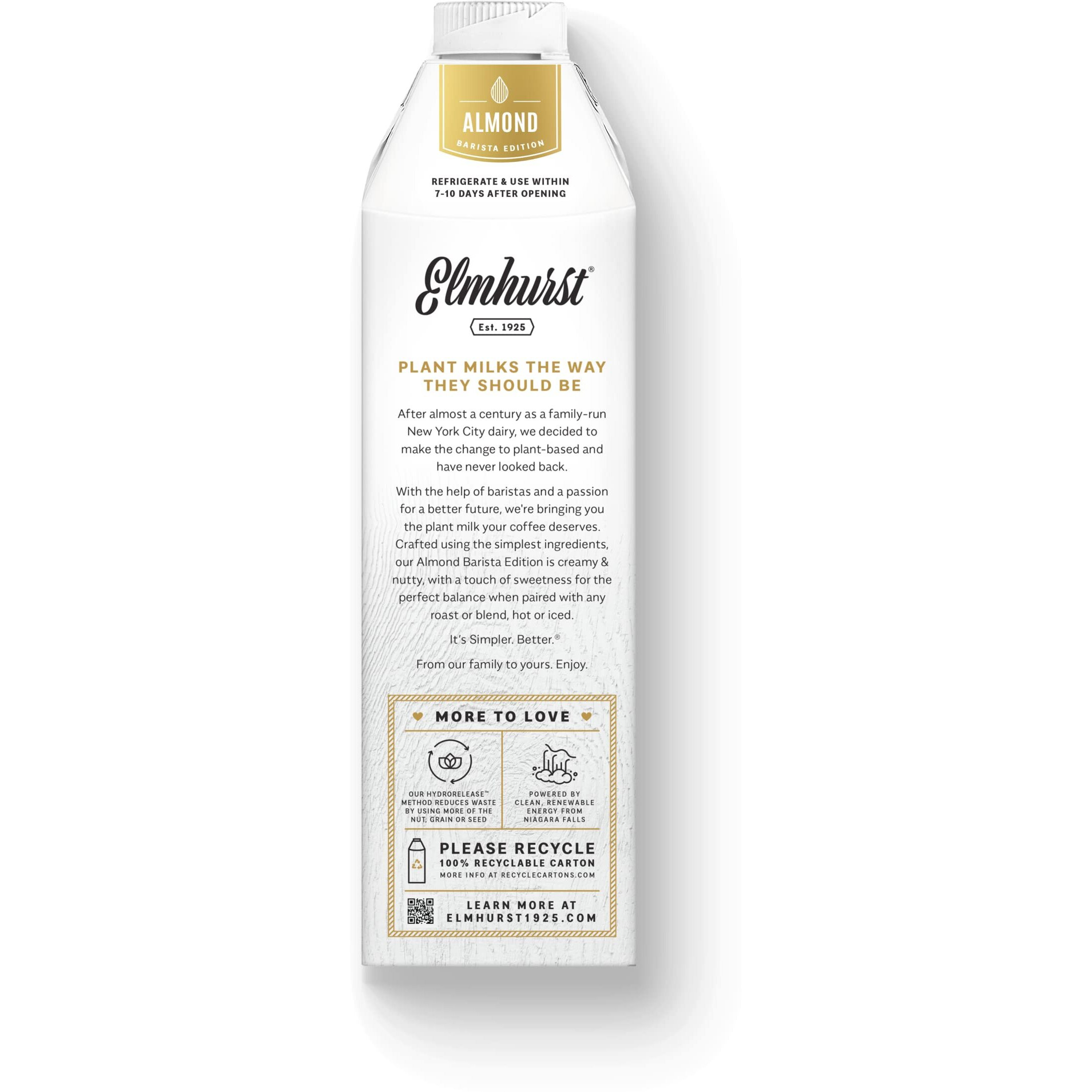 Elmhurst 1925 Barista Edition Almond Milk, Plant-Based, Vegan, 32 Ounce (Pack Of 6)