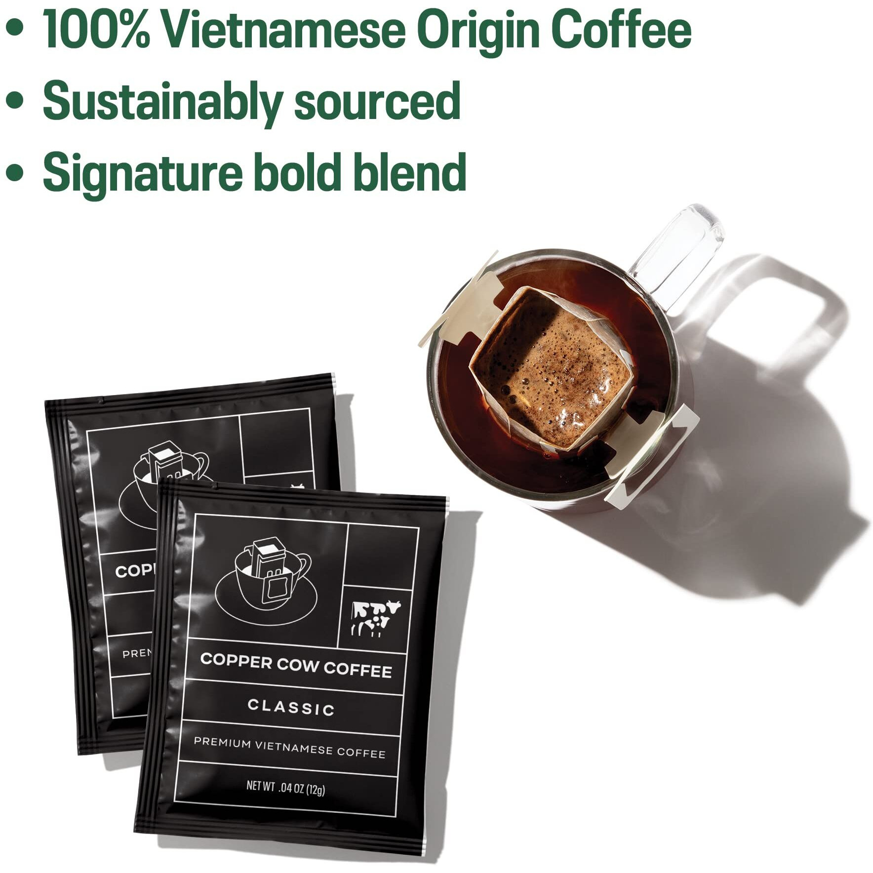 Copper Cow Coffee Premium Vietnamese Coffee Single-Serve Black Coffees (Includes 24 Black Coffees)