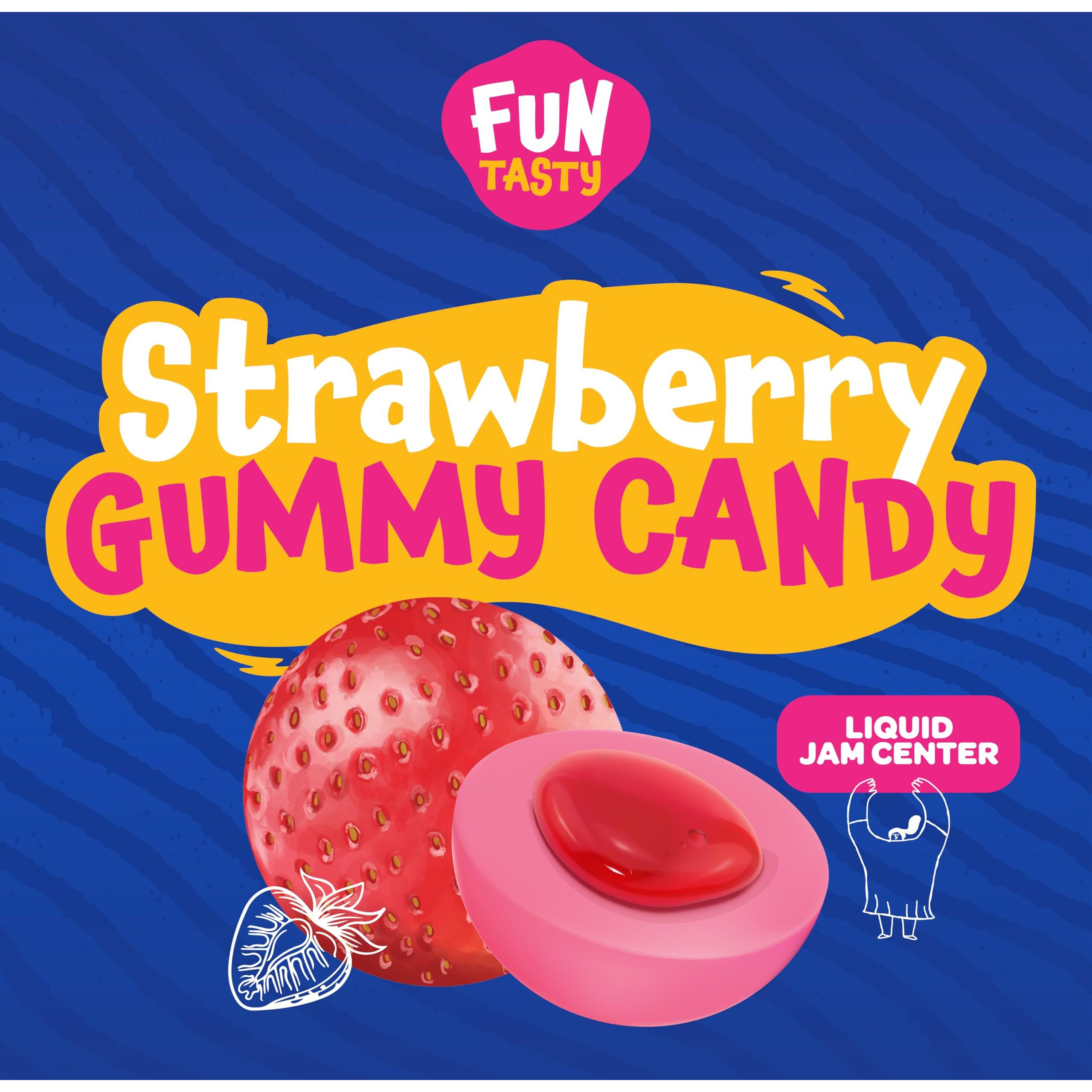 Funtasty Strawberry Gummy Balls Candy With Jam Center, 19-Ounce Jar (30 Count) - Party Favors