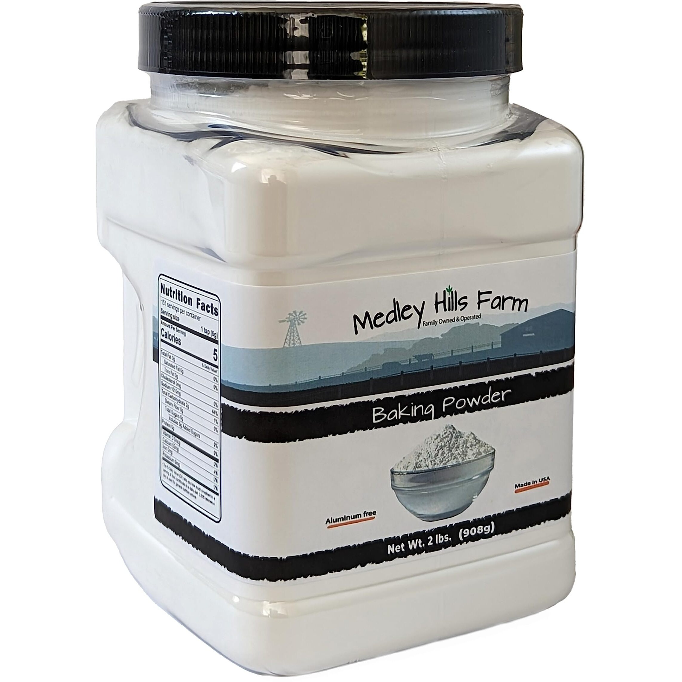Baking Powder Aluminum Free By Medley Hills Farm 2 Lbs. In Reusable Container - Double Acting Aluminum Free Baking Powder - Kosher - Premium Baking Powder For Cooking - Baking - Made In Usa