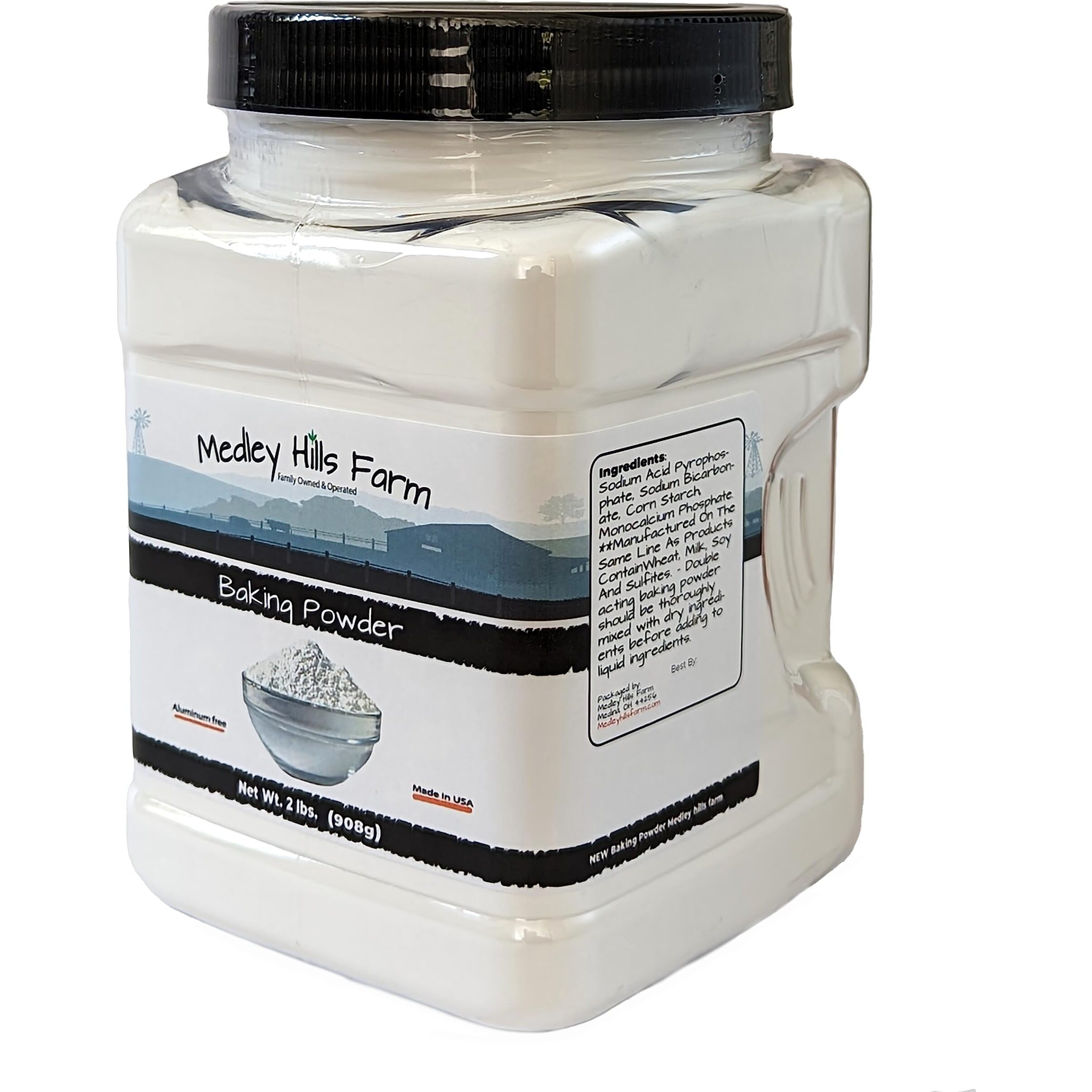 Baking Powder Aluminum Free By Medley Hills Farm 2 Lbs. In Reusable Container - Double Acting Aluminum Free Baking Powder - Kosher - Premium Baking Powder For Cooking - Baking - Made In Usa