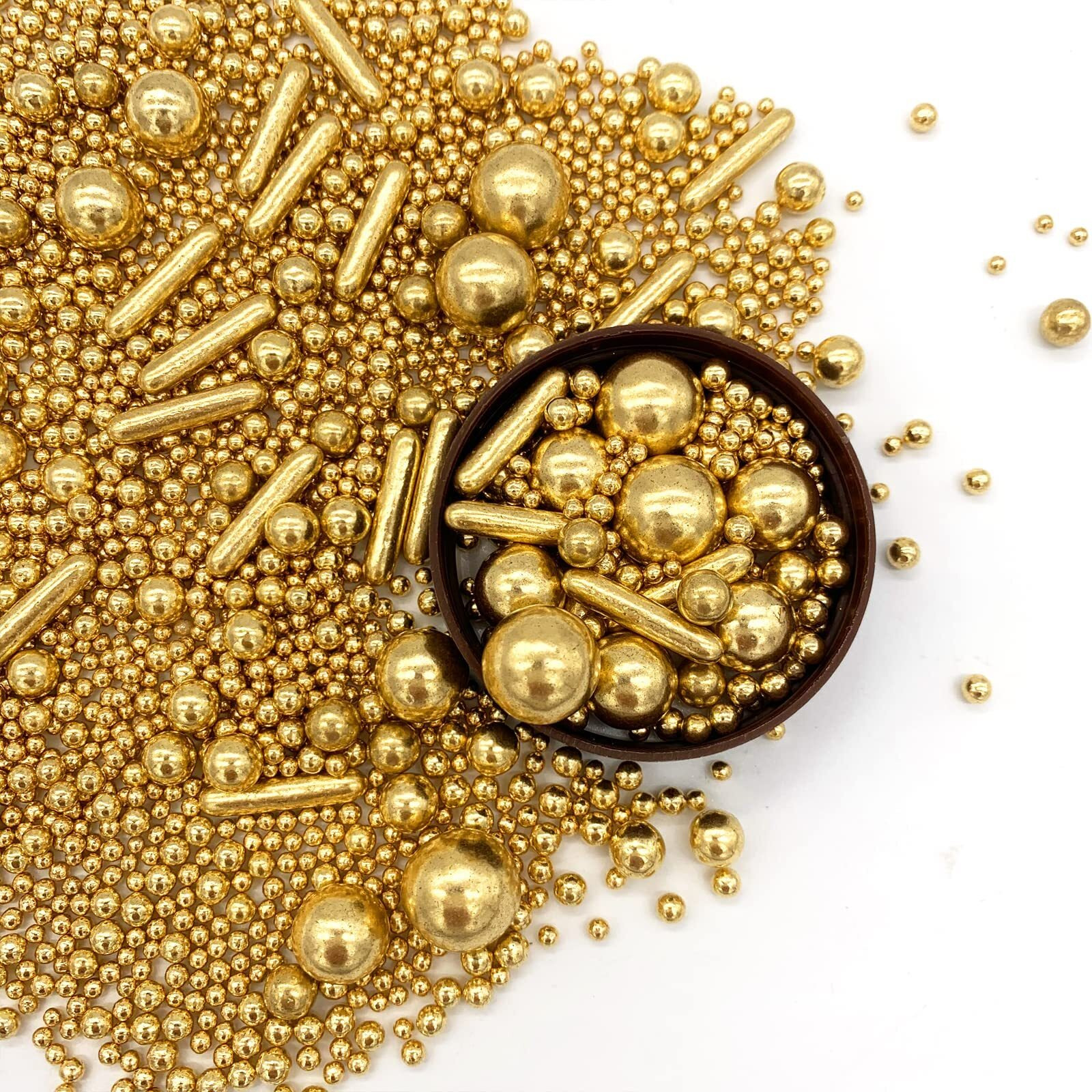 Sprinkles Gold Pearl Sugar Candy Mix Size, Nut Free, Baking Cake Decorations Cupcake Toppers Cookie Decorating Ice Cream Celebrations Shaker Jar Wedding Shower Party (120G/4.2Oz)