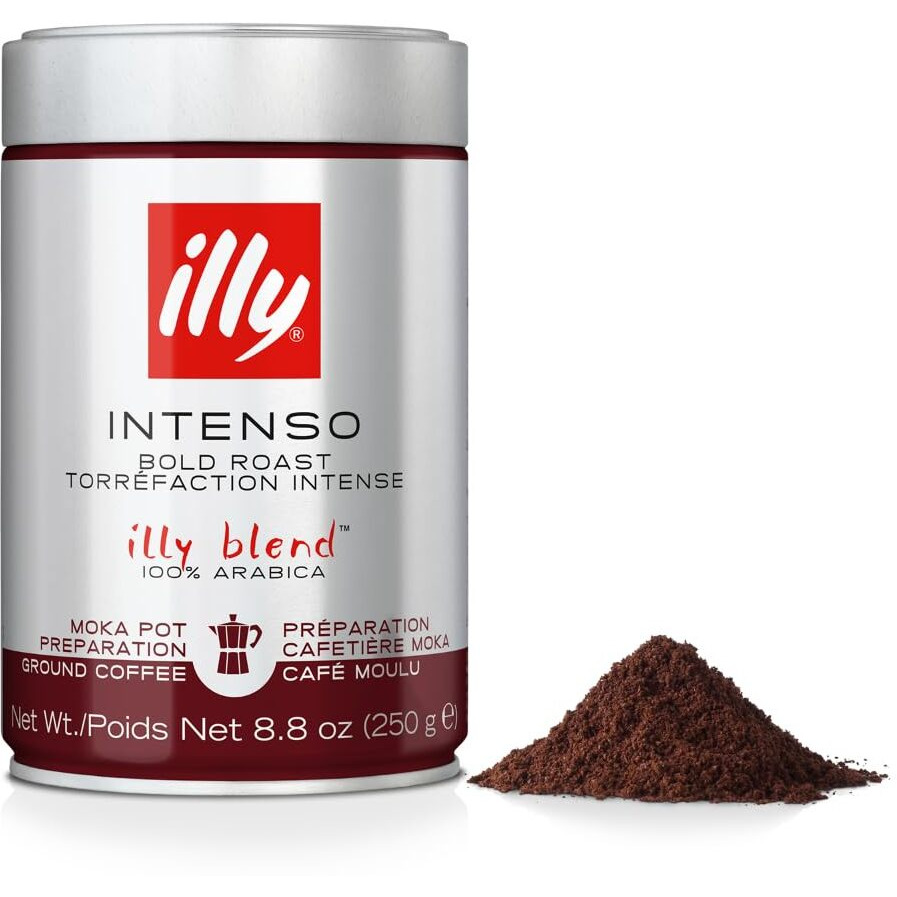Illy Ground Coffee Moka - 100% Arabica Flavored Coffee Ground - Rich Aromatic Coffee Grounds Profile - Intenso Dark Roast - Warm Notes Of Cocoa & Dried Fruit - No Preservatives - 8.8 Ounce